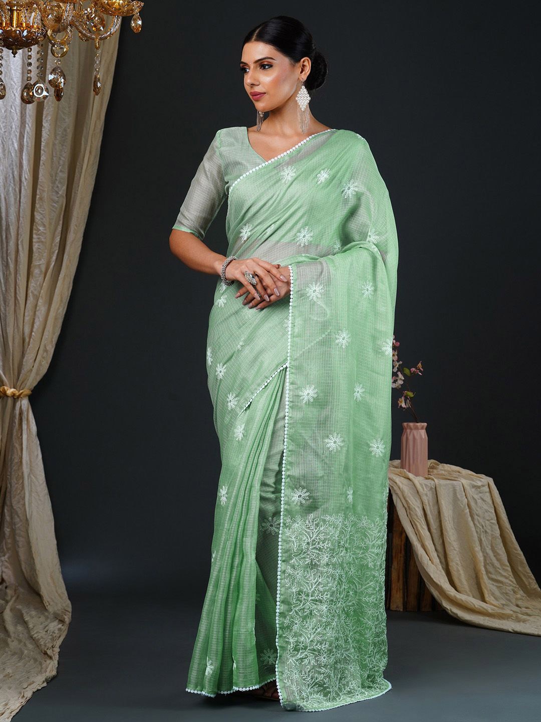 

Anouk Floral Embroidered Saree, Sea green