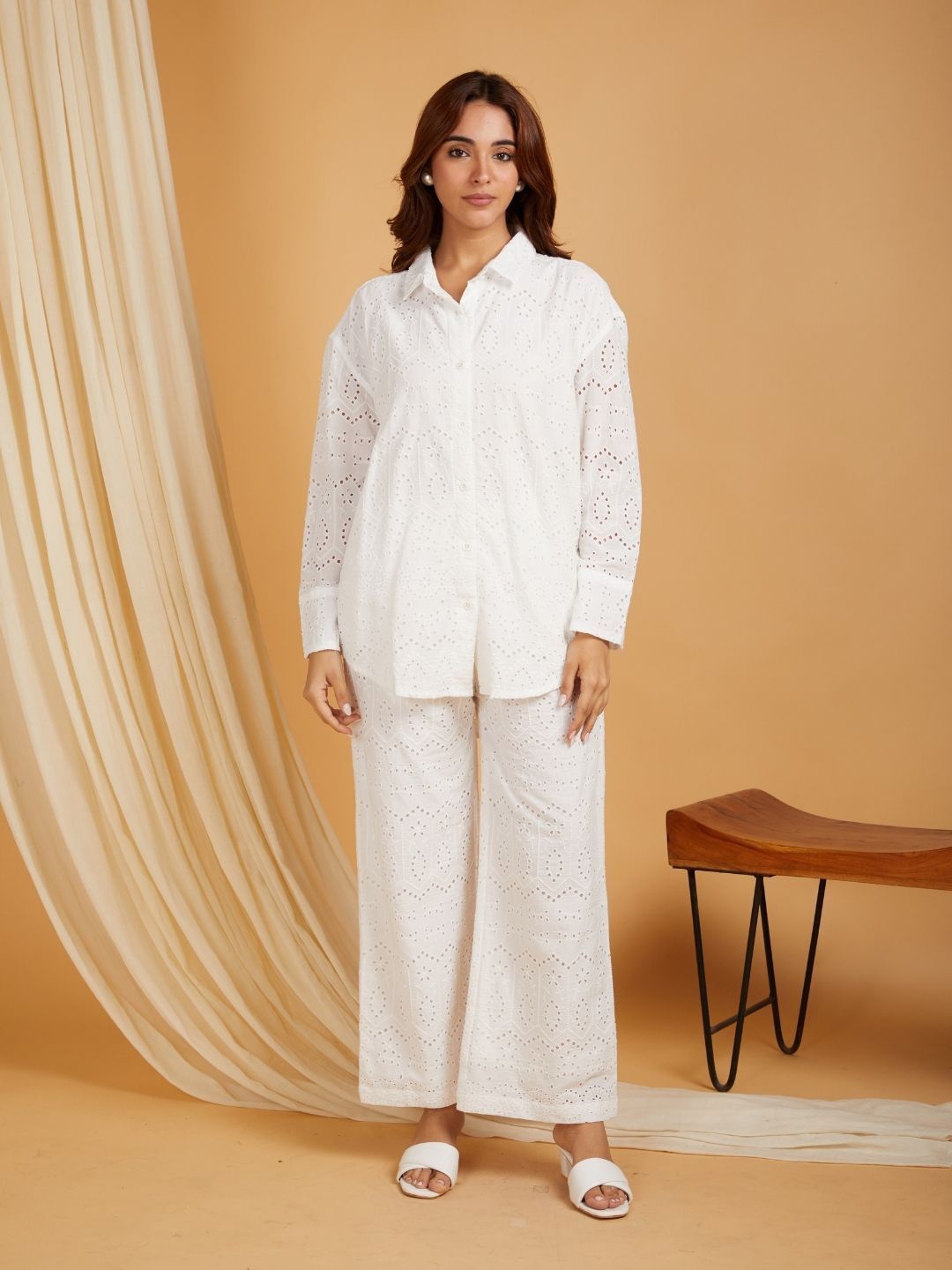 

SANASH Collections Chiefly Embroidered Pure Cotton Shirt With Trouser, White