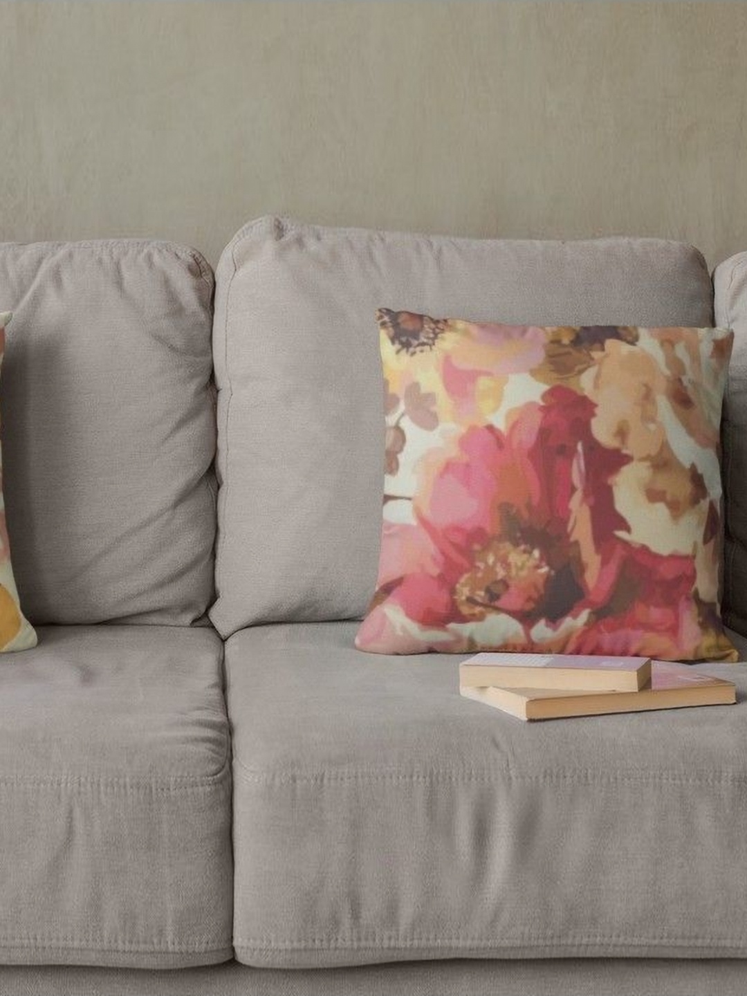 

THEYAYACAFE Peach 2 Pieces Floral Velvet Square Cushion Covers