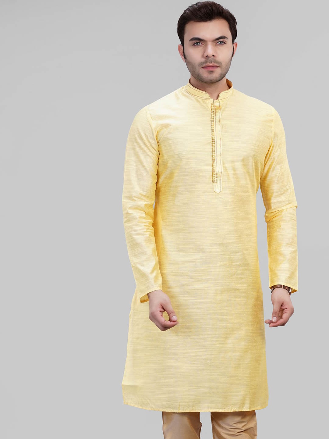 

LA'SCOOT Mandarin Collar Pure Cotton Kurta With Churidar, Yellow