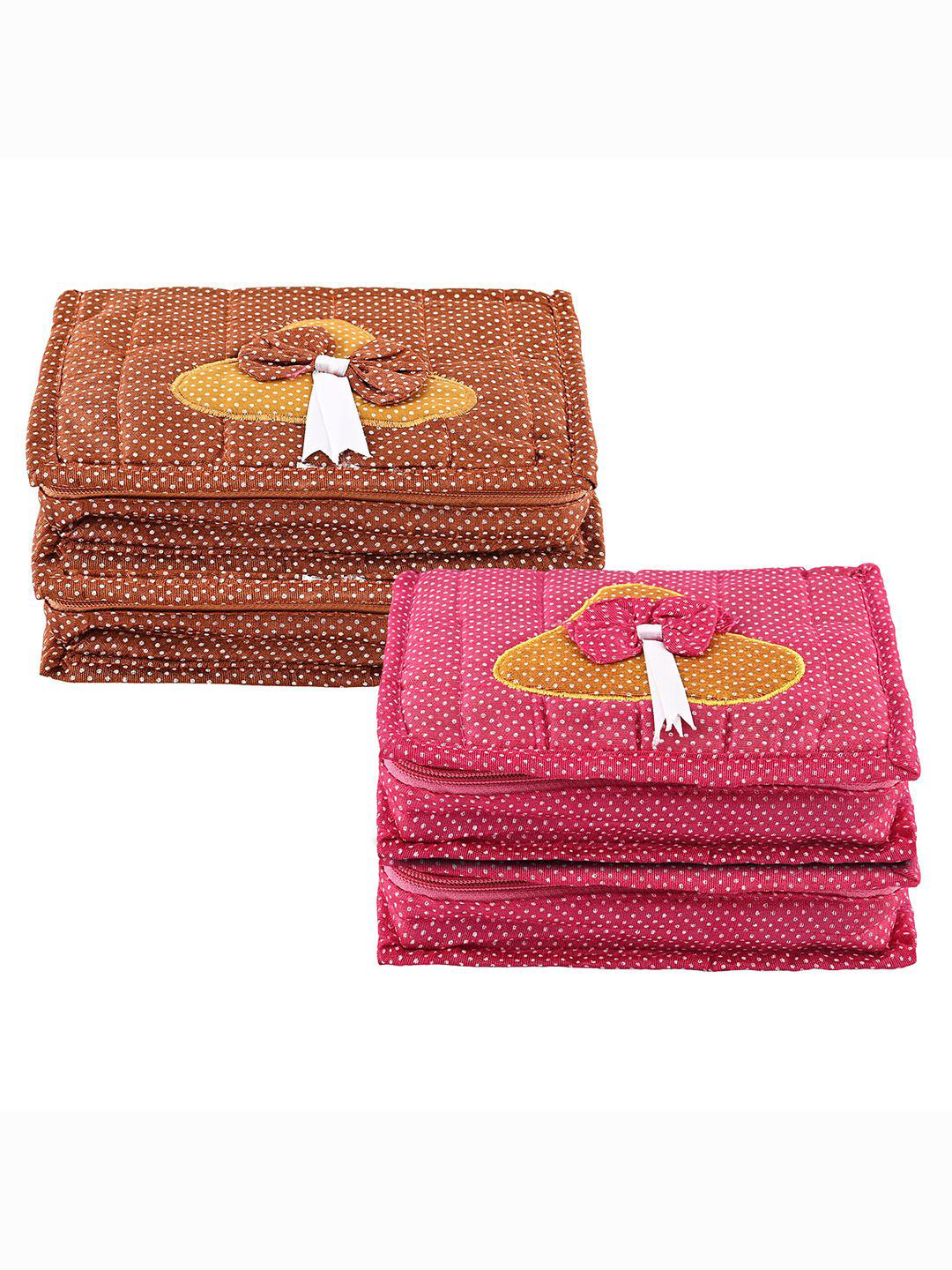 

Kuber Industries Pink & Brown 4 Pieces Polka Dot Printed Jewellery Organiser
