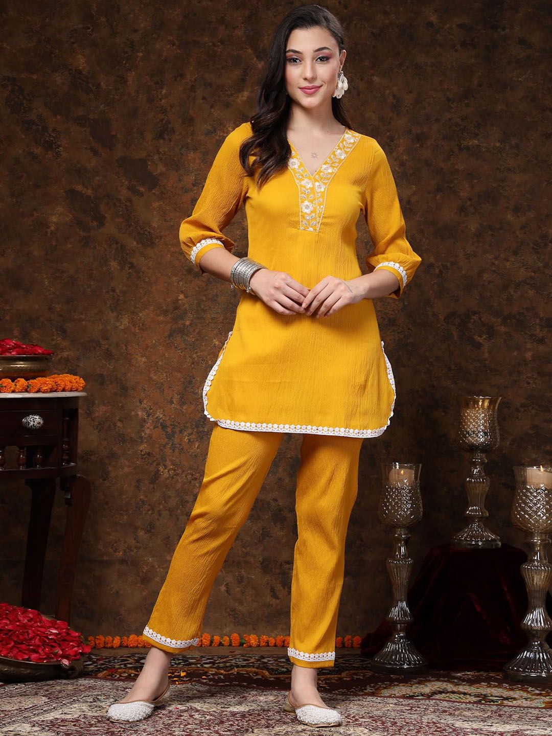 

Stylum Mustard Yellow Embroidered Tunic With Trouser