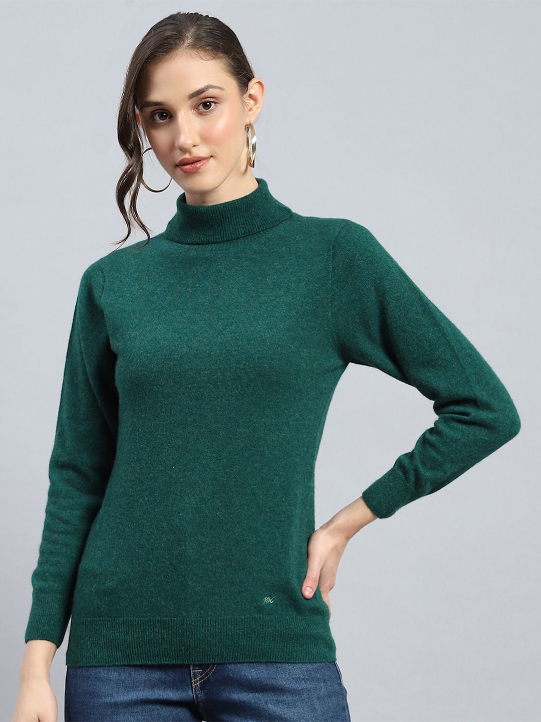 

Monte Carlo Women Solid High Neck Wool Top, Green