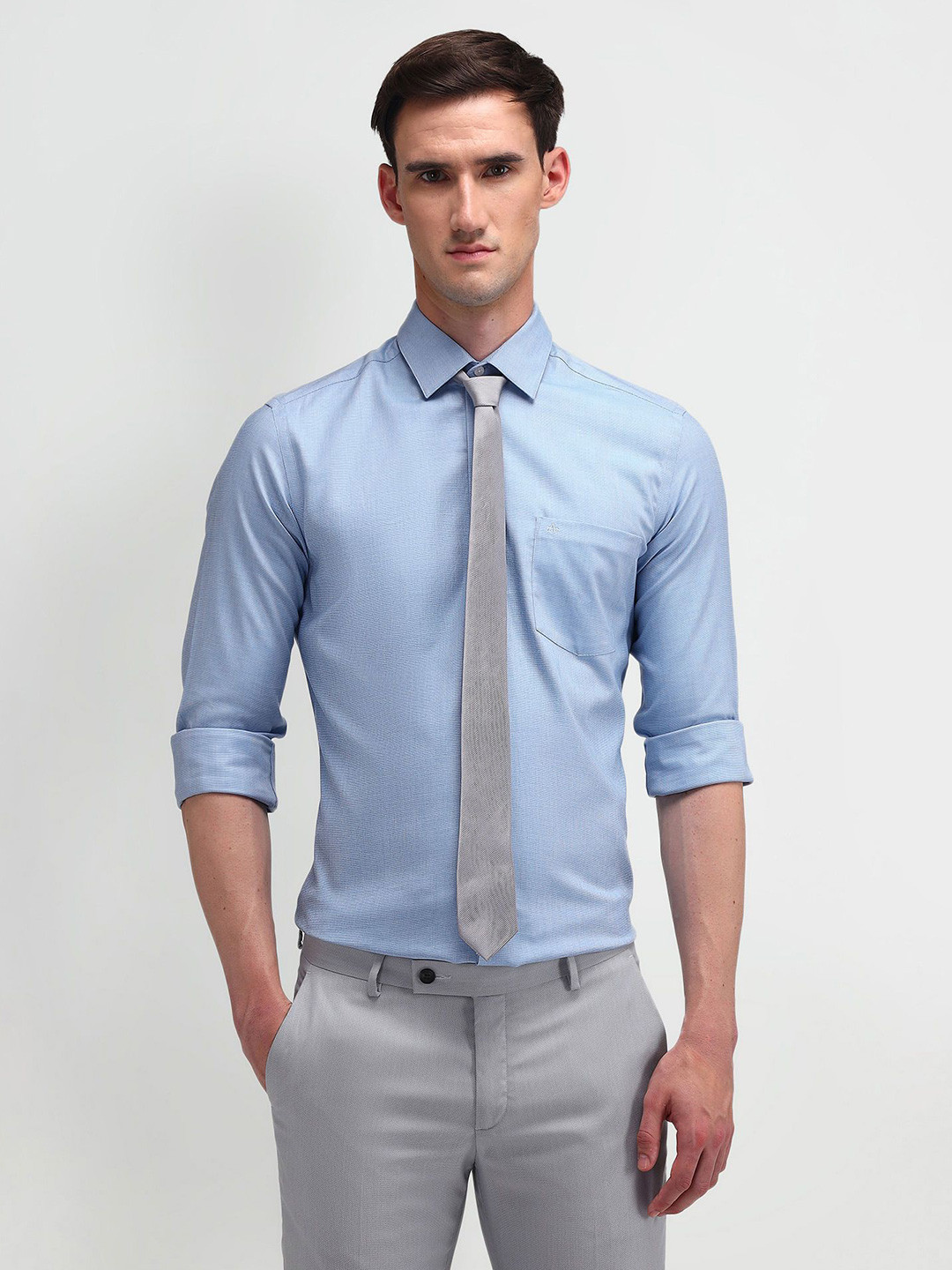 

Arrow Men Comfort Spread Collar Textured Cotton Slim Fit Formal Shirt, Blue