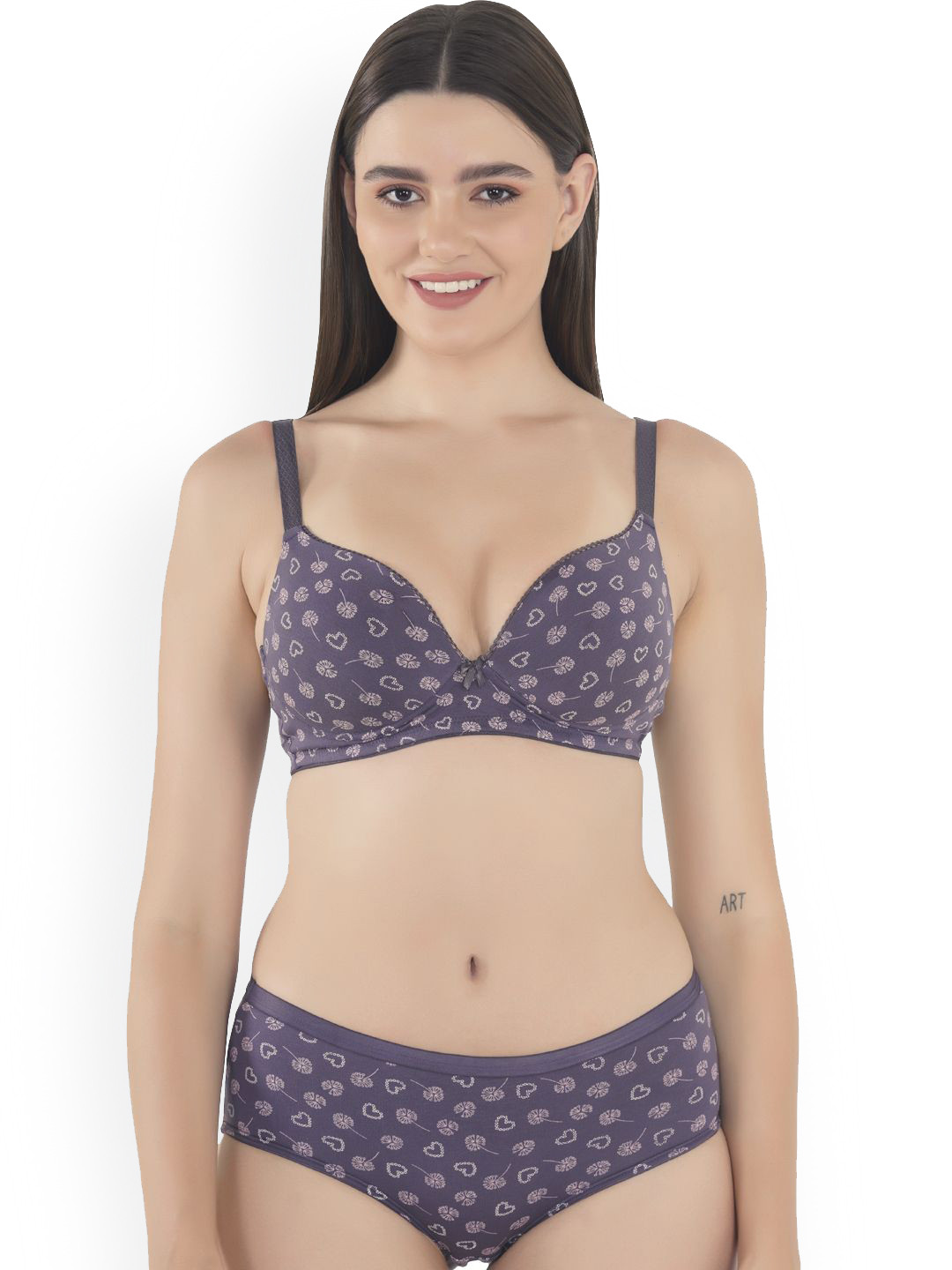 

Eve's Beauty Floral Non-Wired Printed Lingerie Set Diamond, Grey
