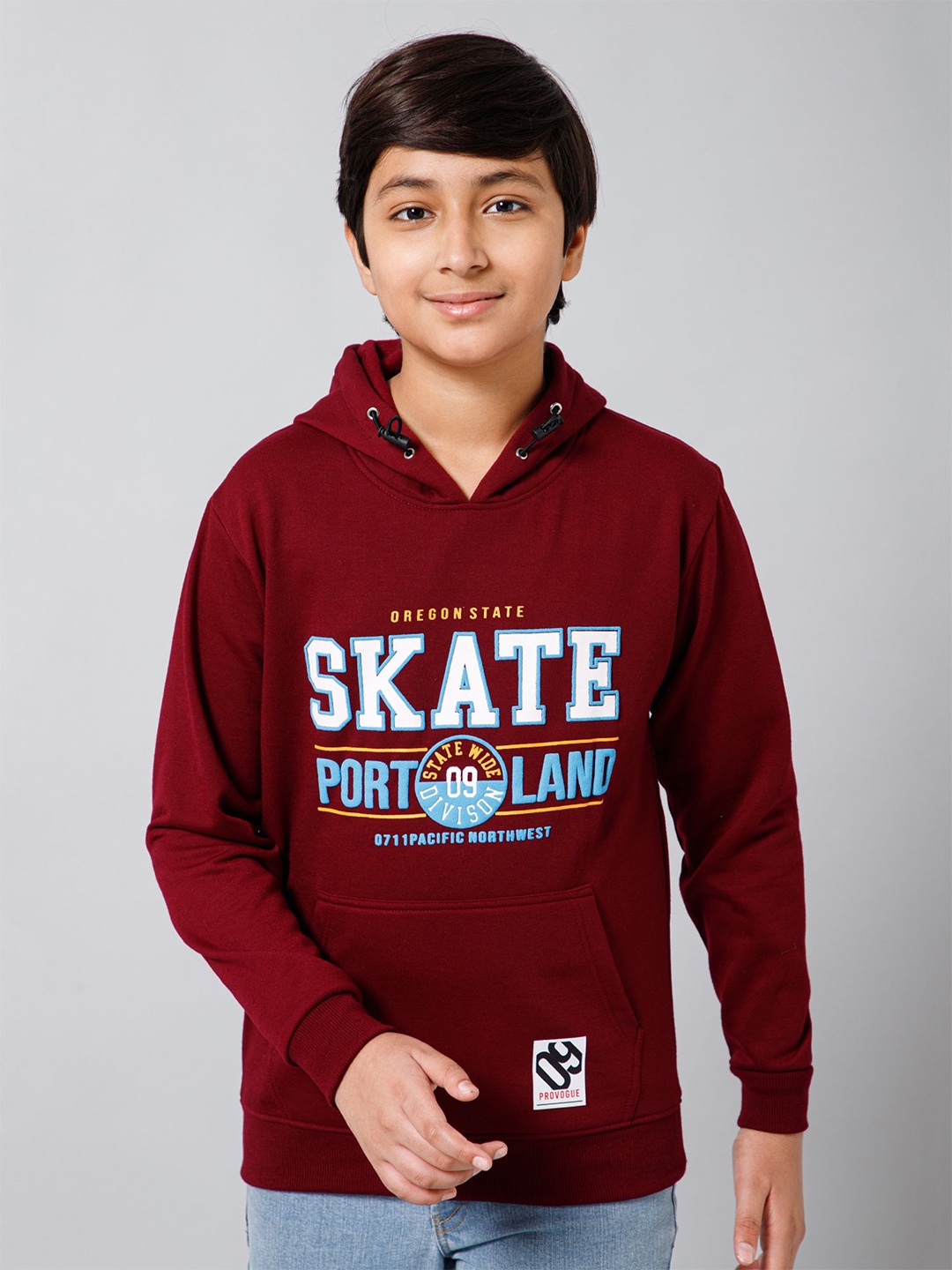

Provogue Boys Typography Printed Hooded Sweatshirt, Red