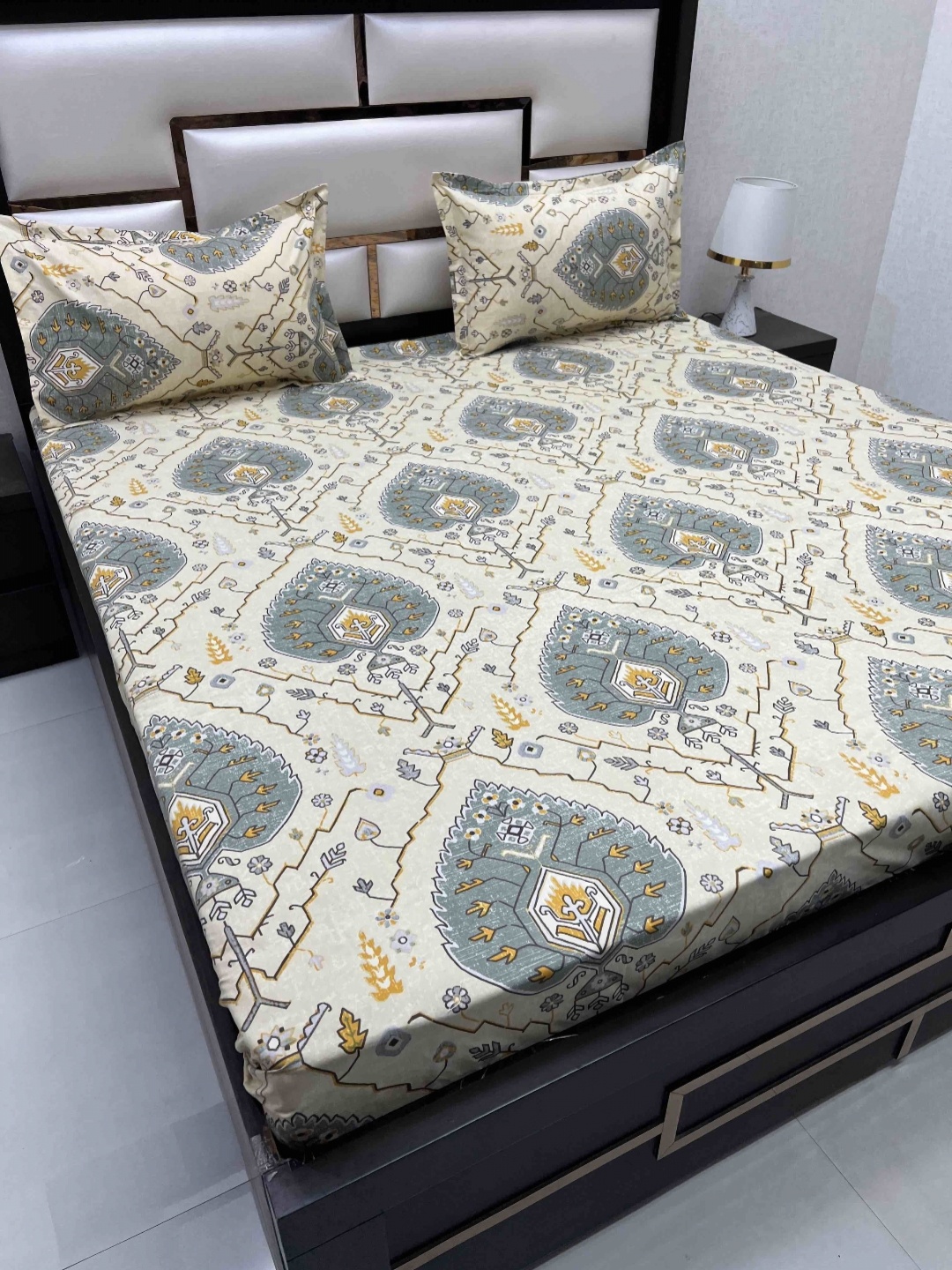 

Pure Decor Amulya Beige Ethnic Motifs Microfiber 250 TC Queen Bedsheet & 2 Pillow Covers