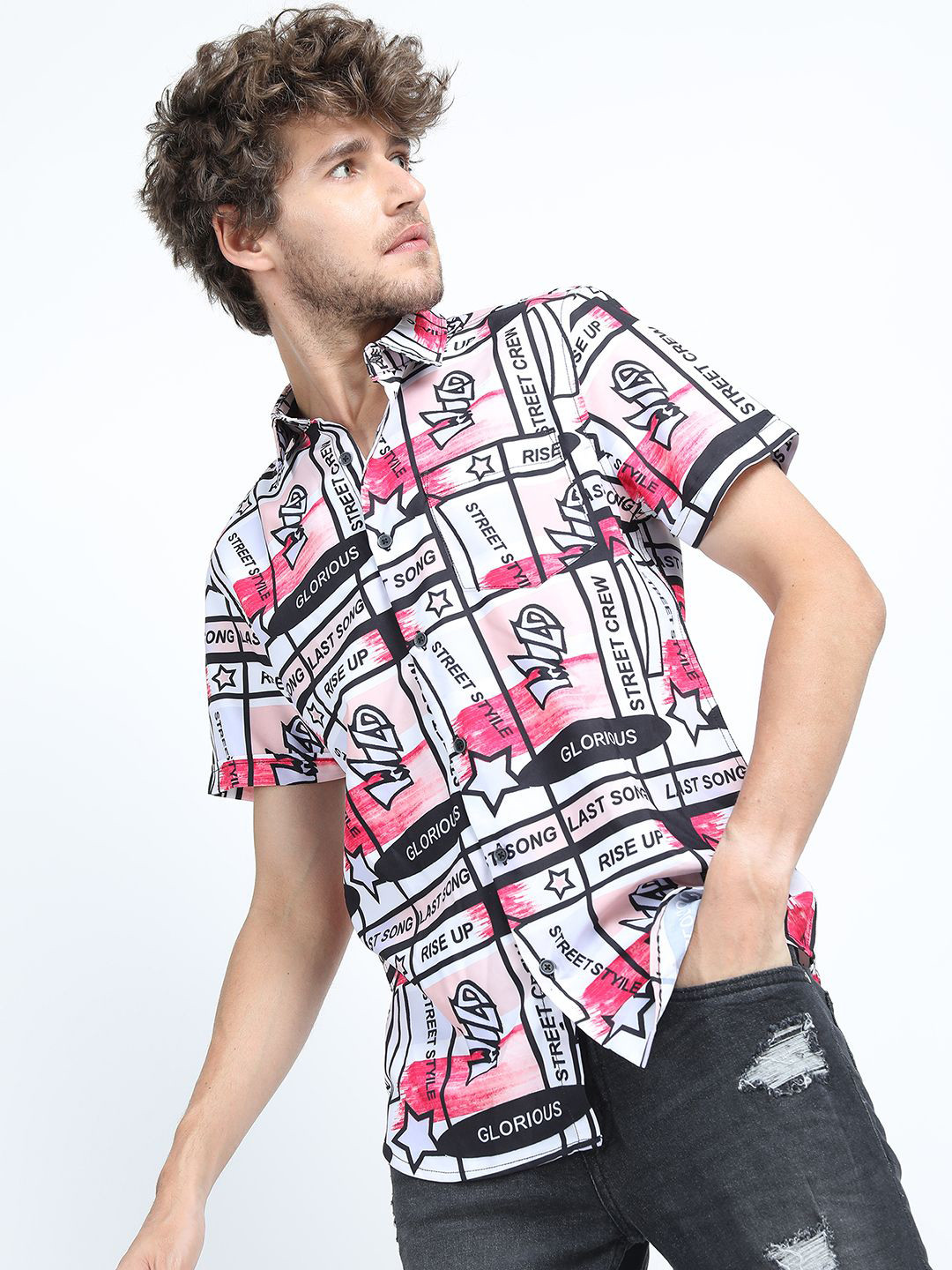 

LOCOMOTIVE Men Premiums Printed Casual Slim Fit Shirt, Red