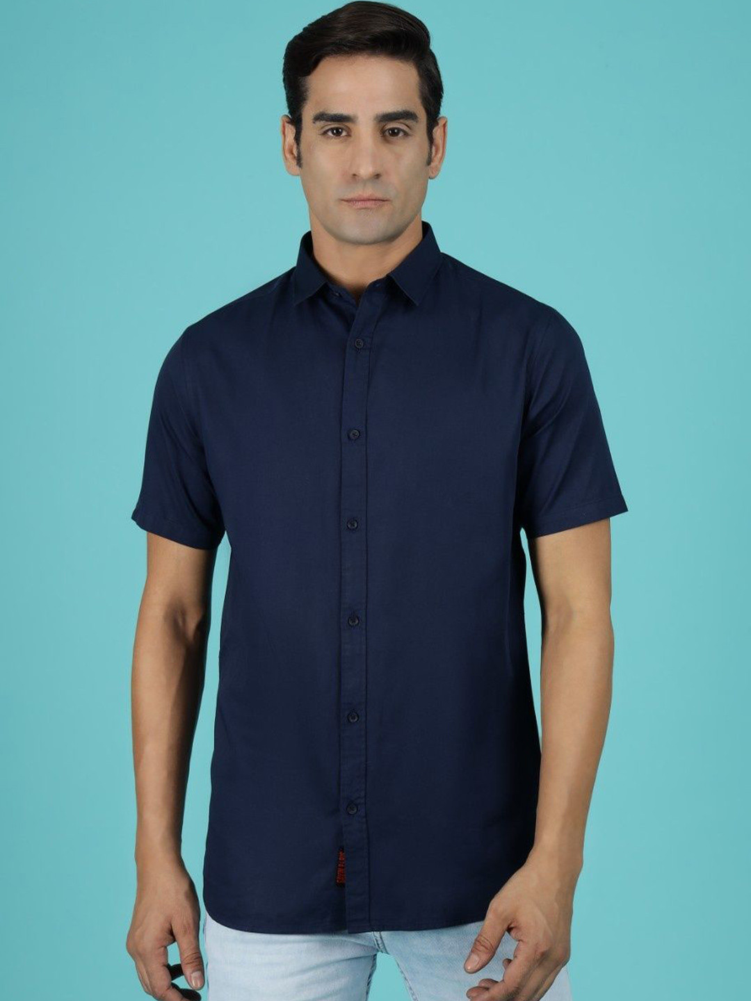 

Gavin Paris Men Original Spread Collar Solid Cotton Casual Shirt, Navy blue