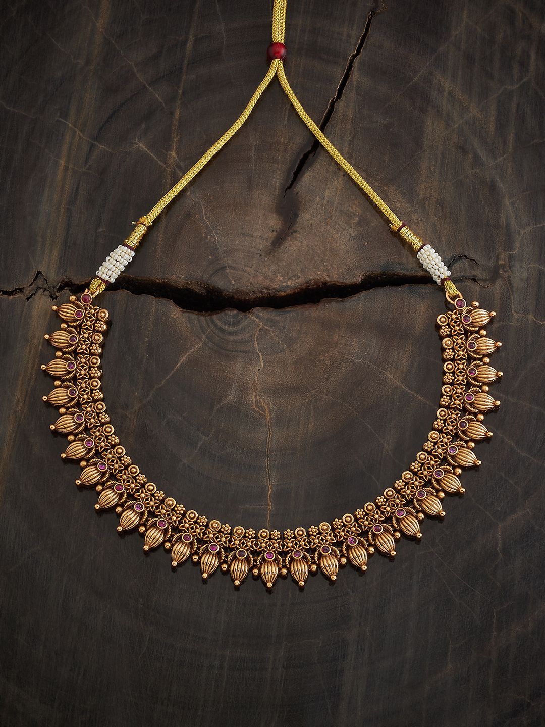 

Kushal's Fashion Jewellery Gold-Plated Stone Studded Antique Necklace