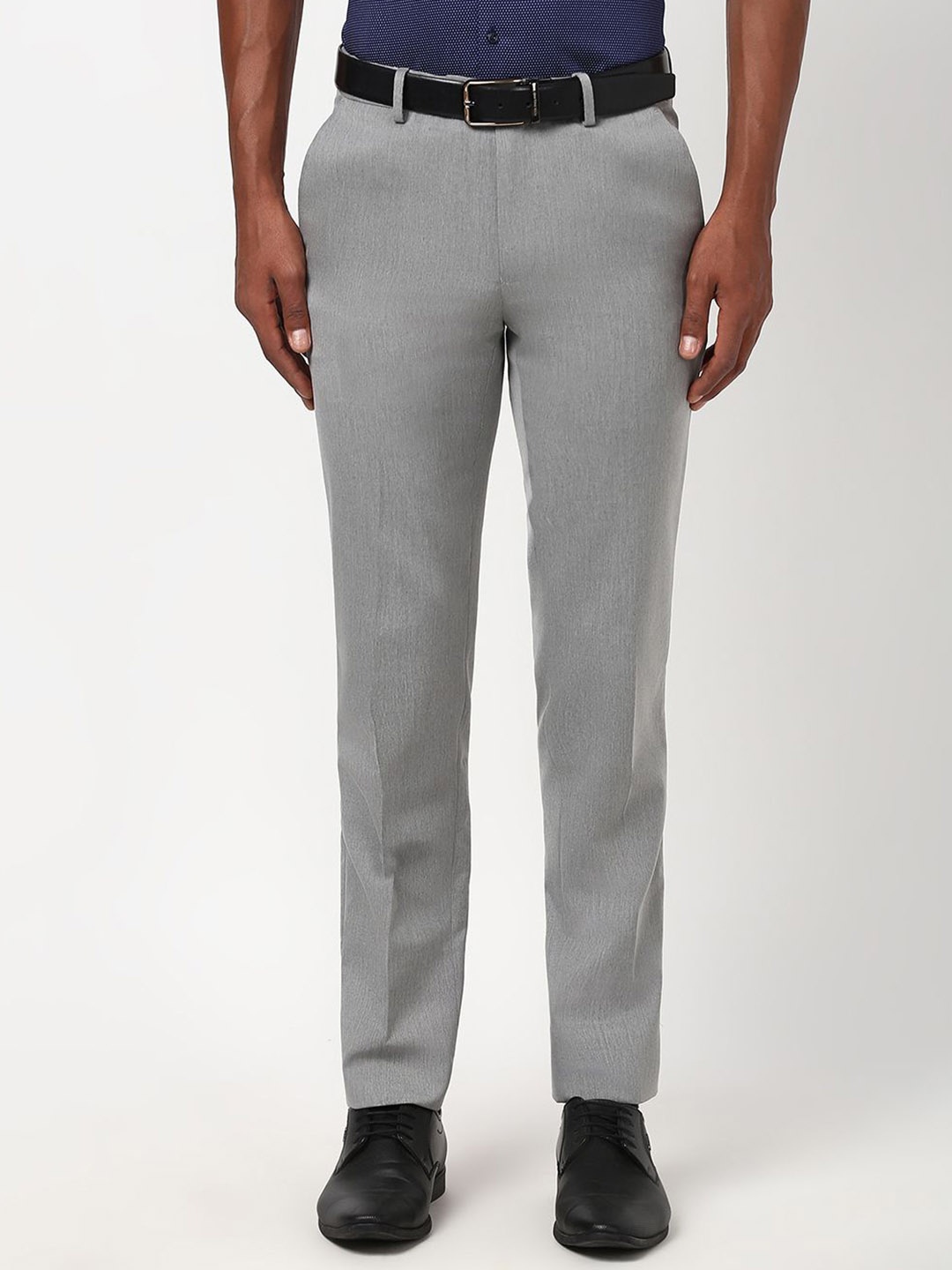 

Peter England Casuals Men Solid Super Slim Fit Formal Trousers, Grey