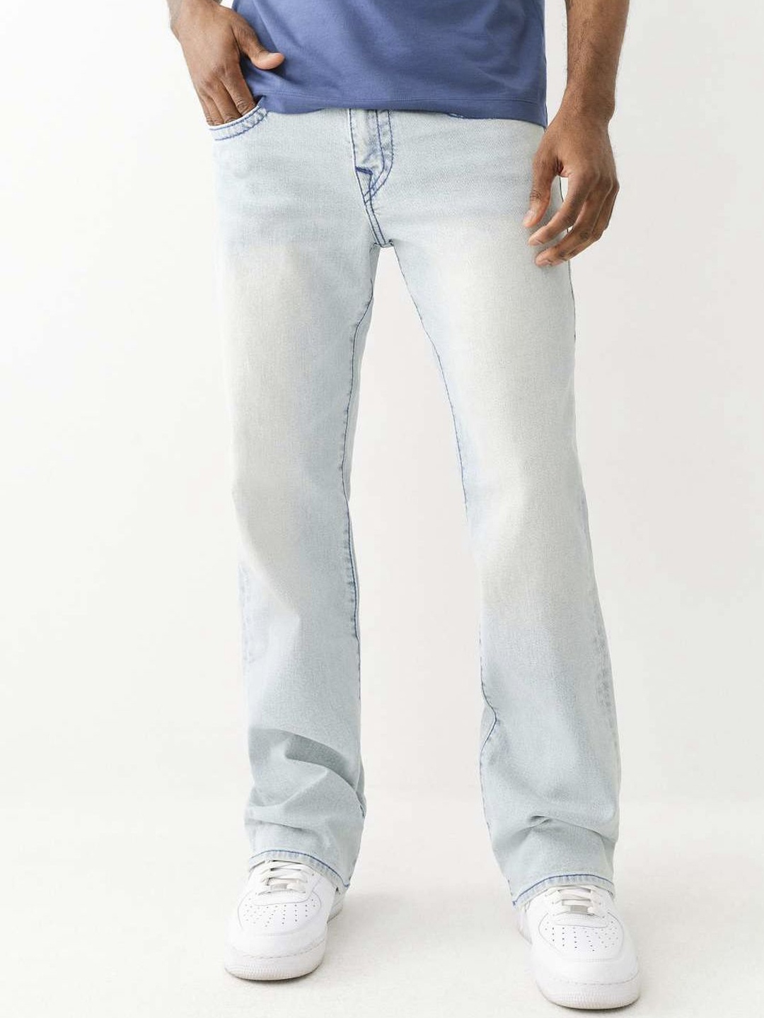 

True Religion Men Solid Mid-Rise Bootcut Heavy Fade Jeans, Blue