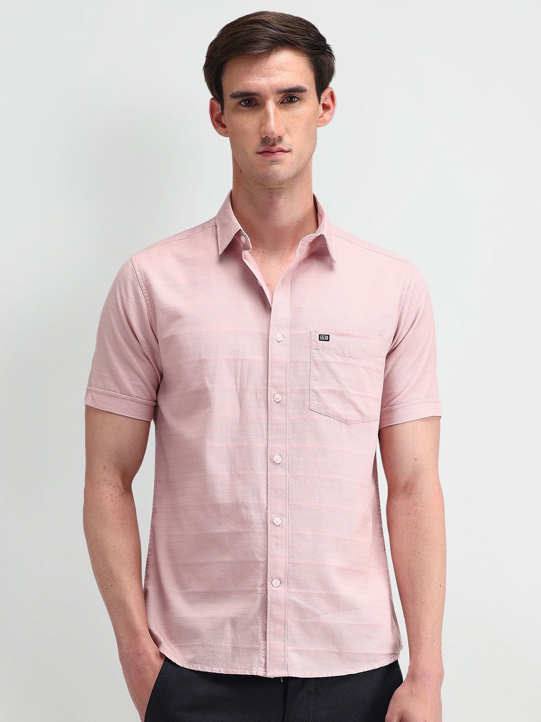 

Arrow Sport Men Classic Spread Collar Textured Cotton Casual Shirt, Peach