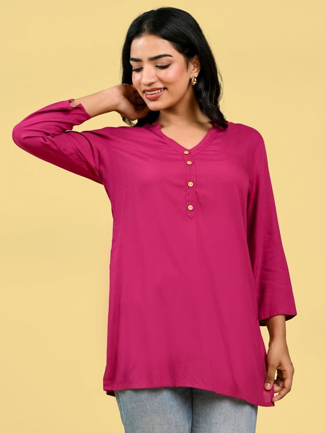 

GORDHAN Women V-Neck Short Tunic, Pink