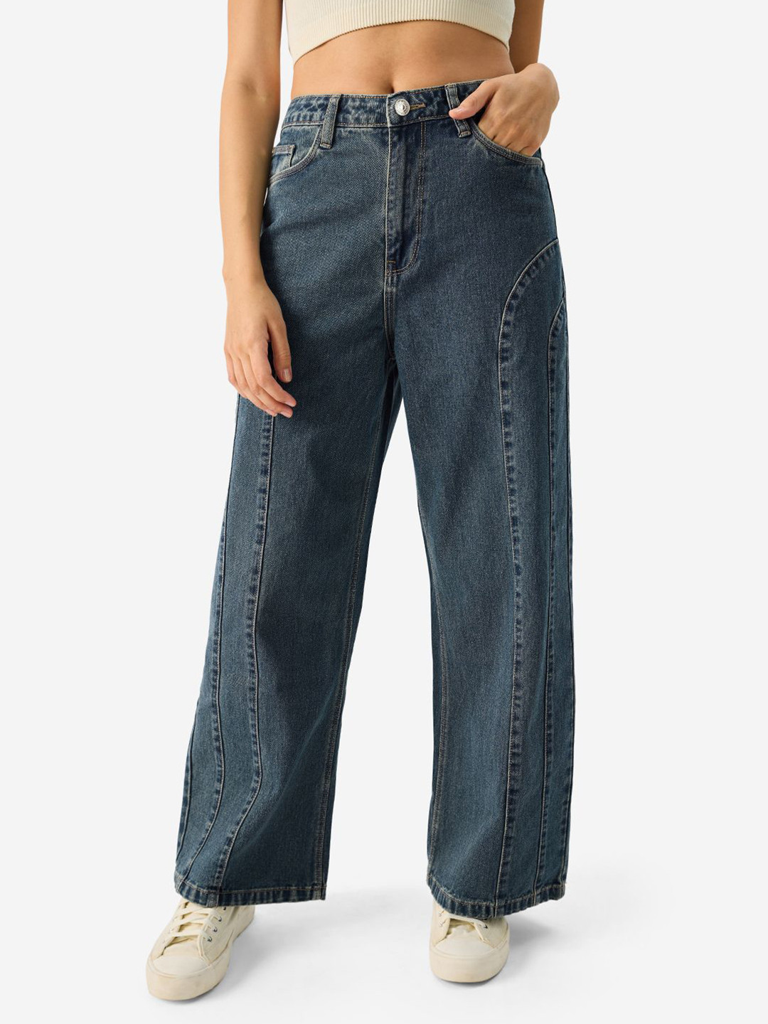 

The Souled Store Women Cotton Wide Leg Stretchable Jeans, Blue