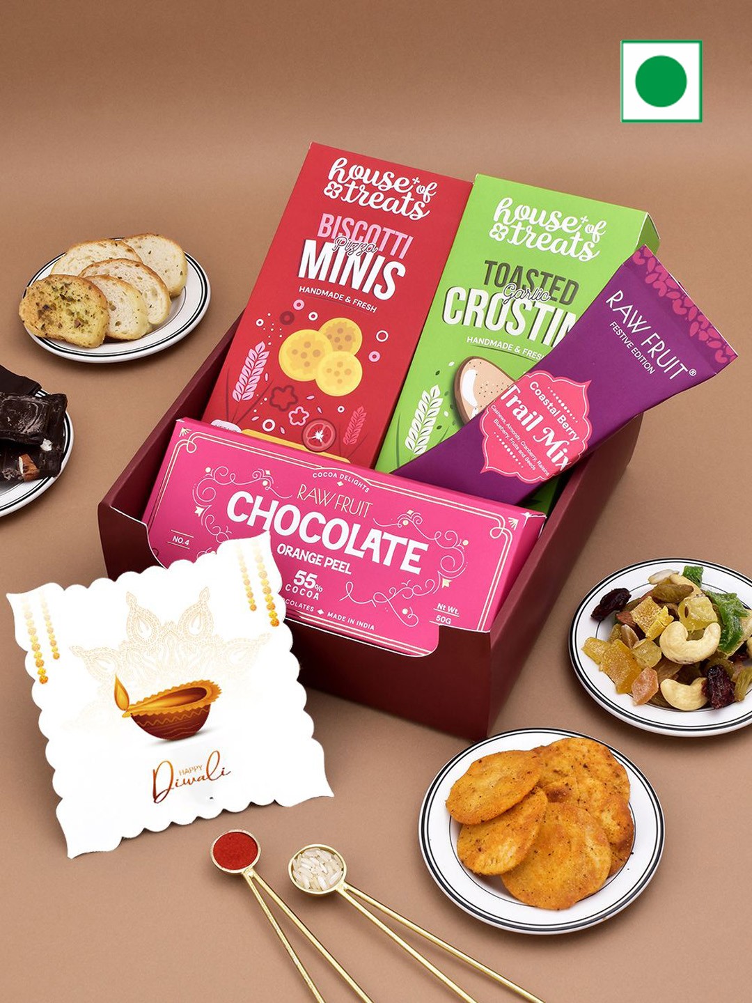 

RawFruit 4-Pcs Snack Chocolate & Dry Fruits Gift Set, Red