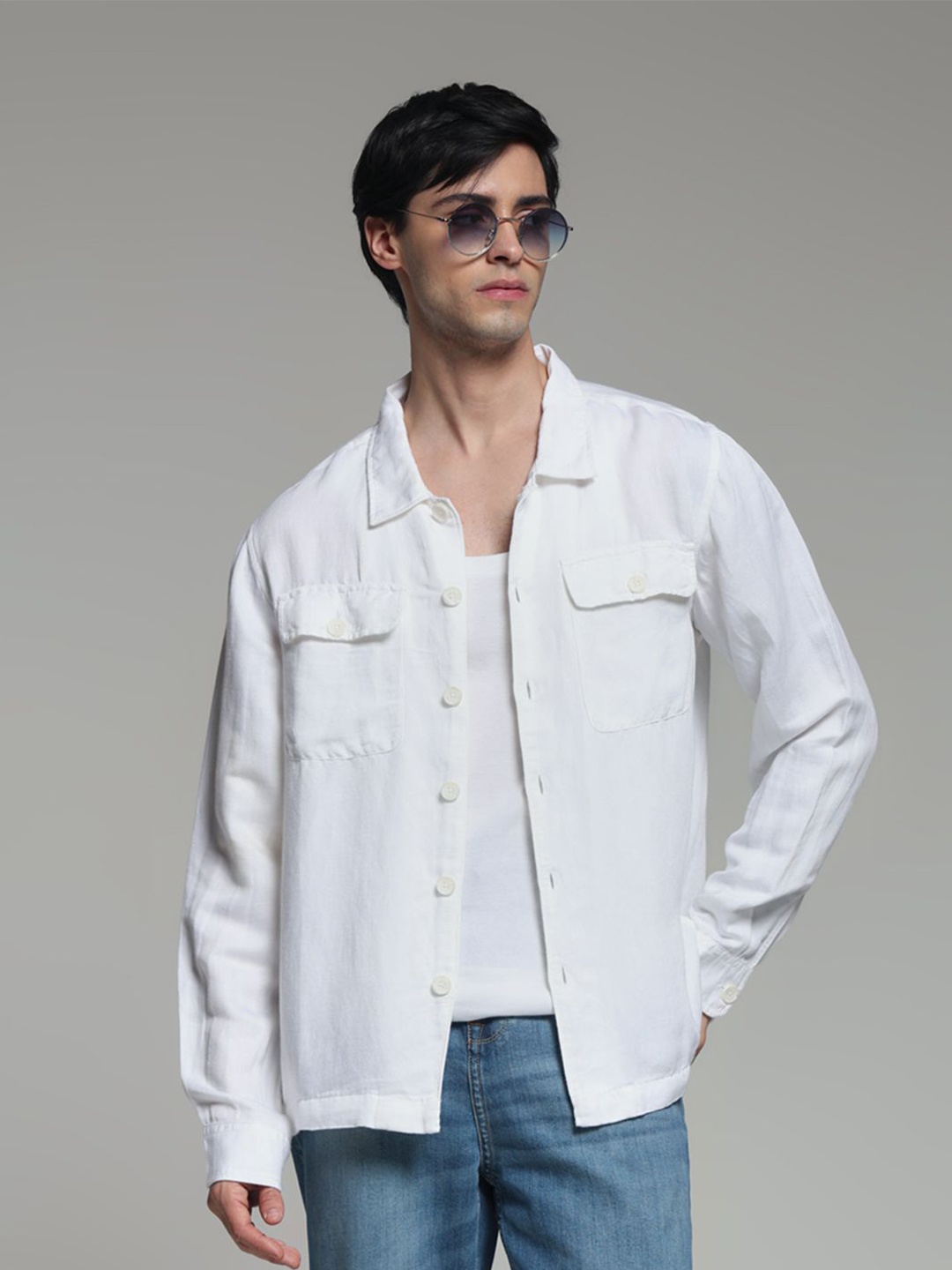 

Jack & Jones Men Spread Collar Solid Oversized Casual Shirt, White