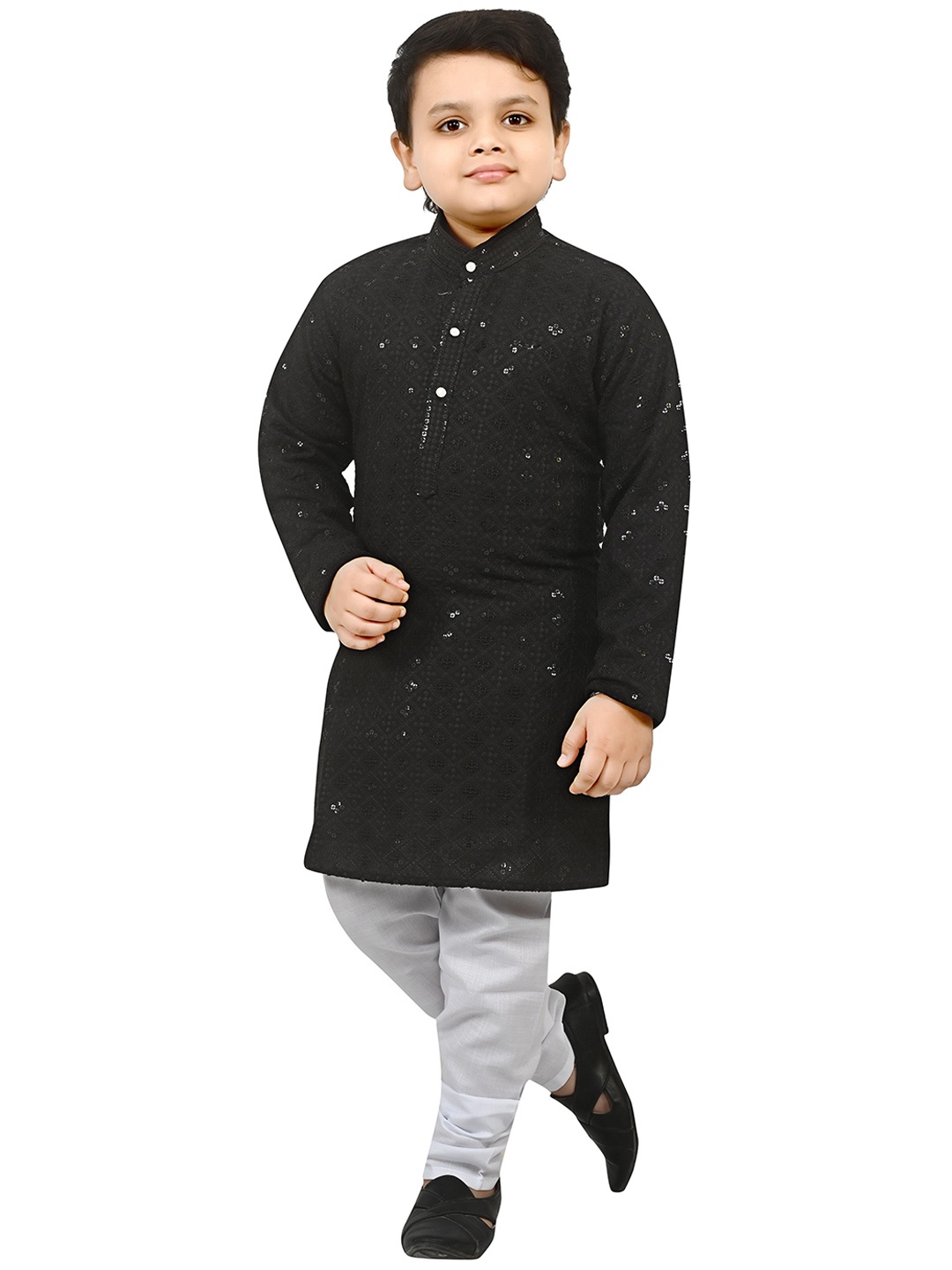 

Arshia Fashions Boys Embroidered Mandarin Collar Straight Kurta with Pyjamas, Black