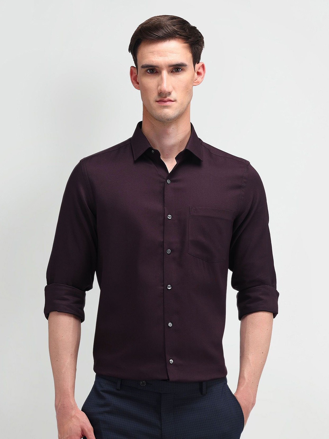 

Arrow Men Classic Spread Collar Textured Cotton Formal Shirt, Purple