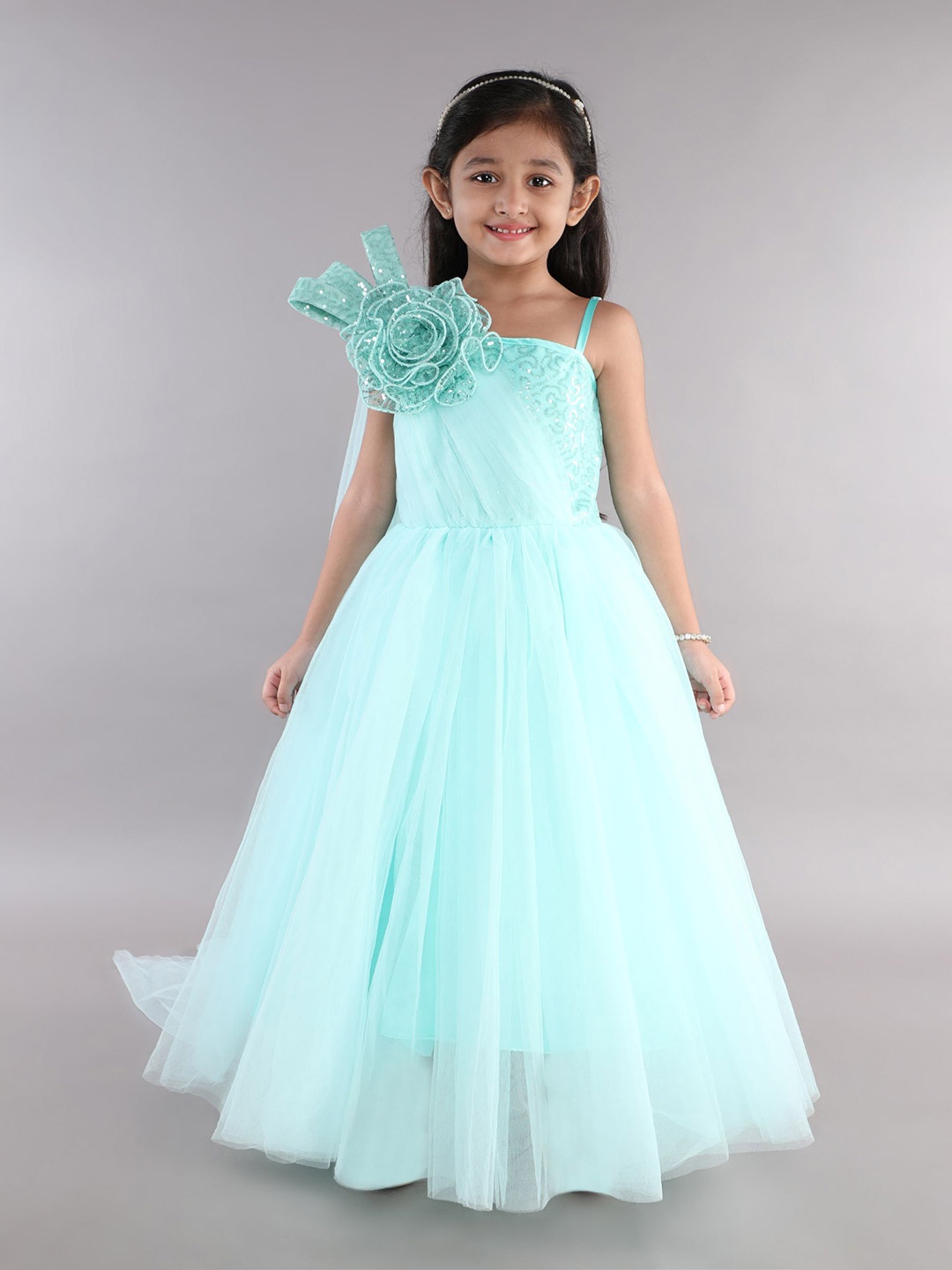 

Pink Chick Shoulder Straps Gathered or Pleated Gown Maxi Dress, Sea green