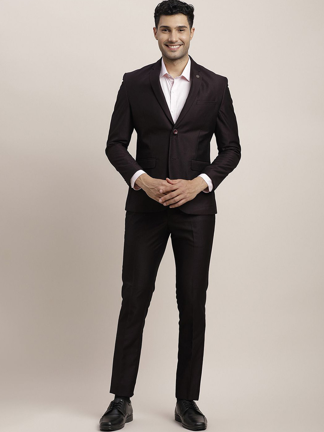 

Turtle Men Notched Lapel Long Sleeves Slim-Fit Single-Breasted Two-Piece Formal Suit, Brown