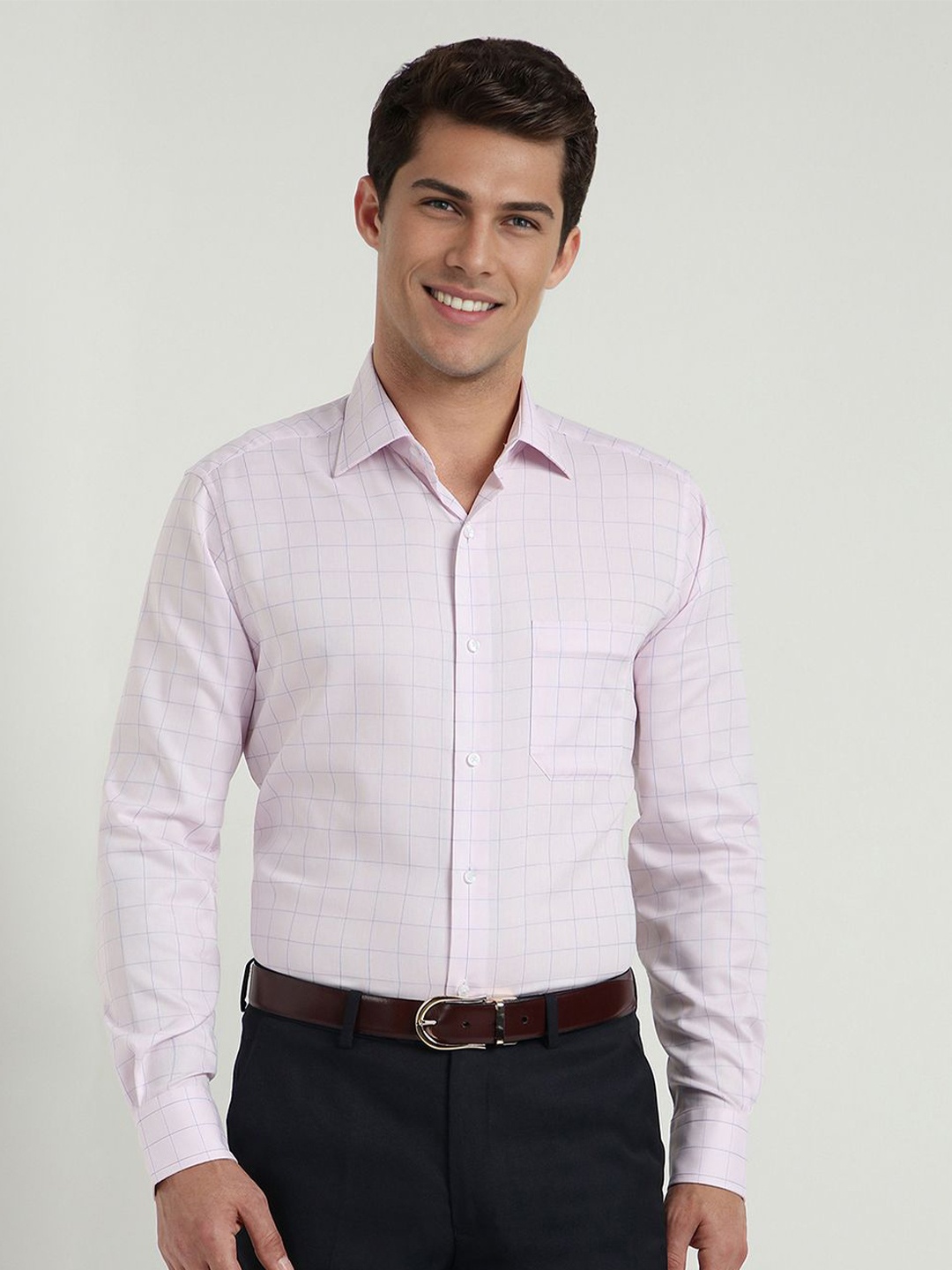 

Allen Solly Sport Men Classic Spread Collar Checked Cotton Formal Shirt, Pink