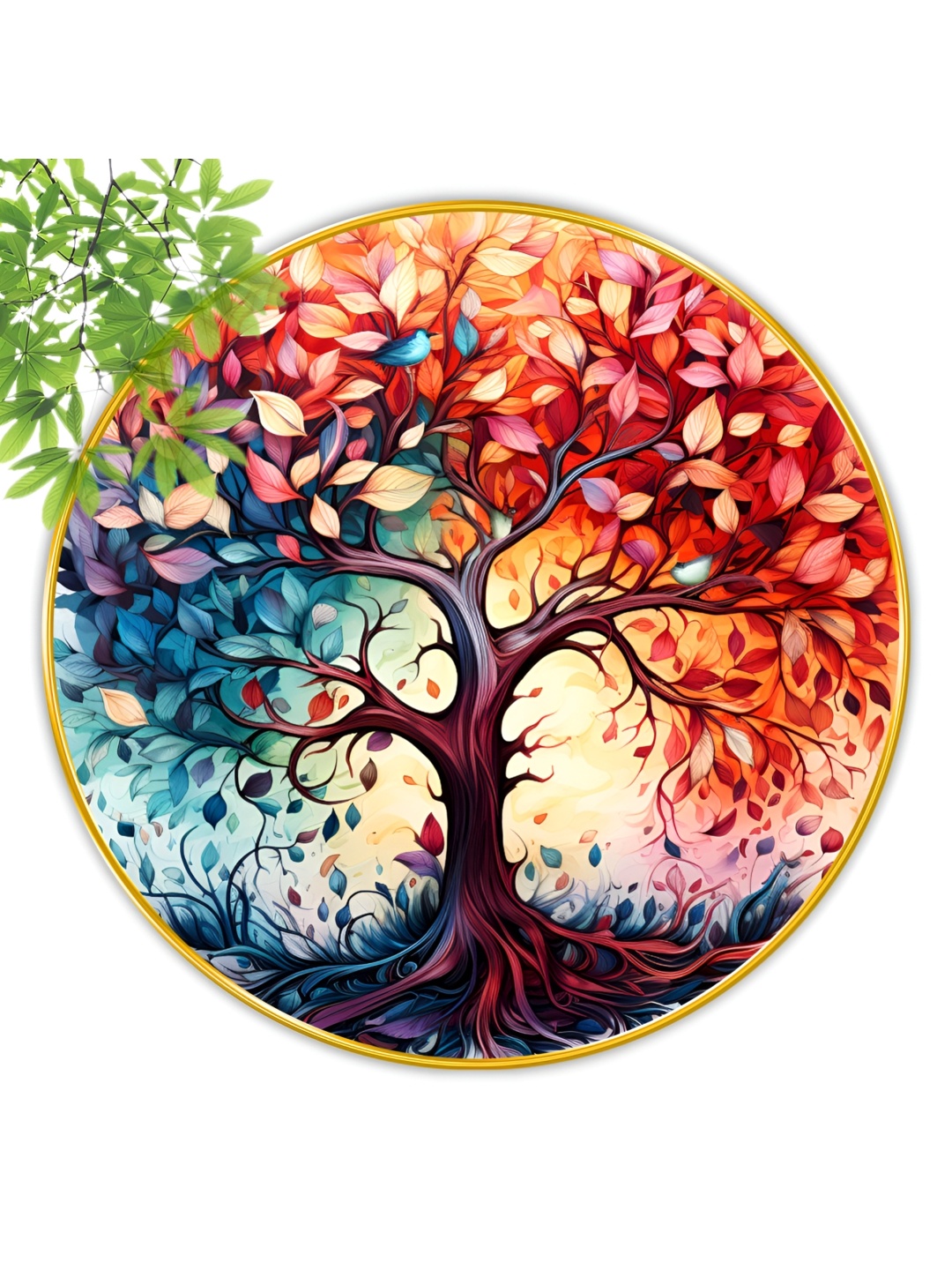 

SAF Blue & Red Nature Theme Wooden Round Shaped Wall Paintings