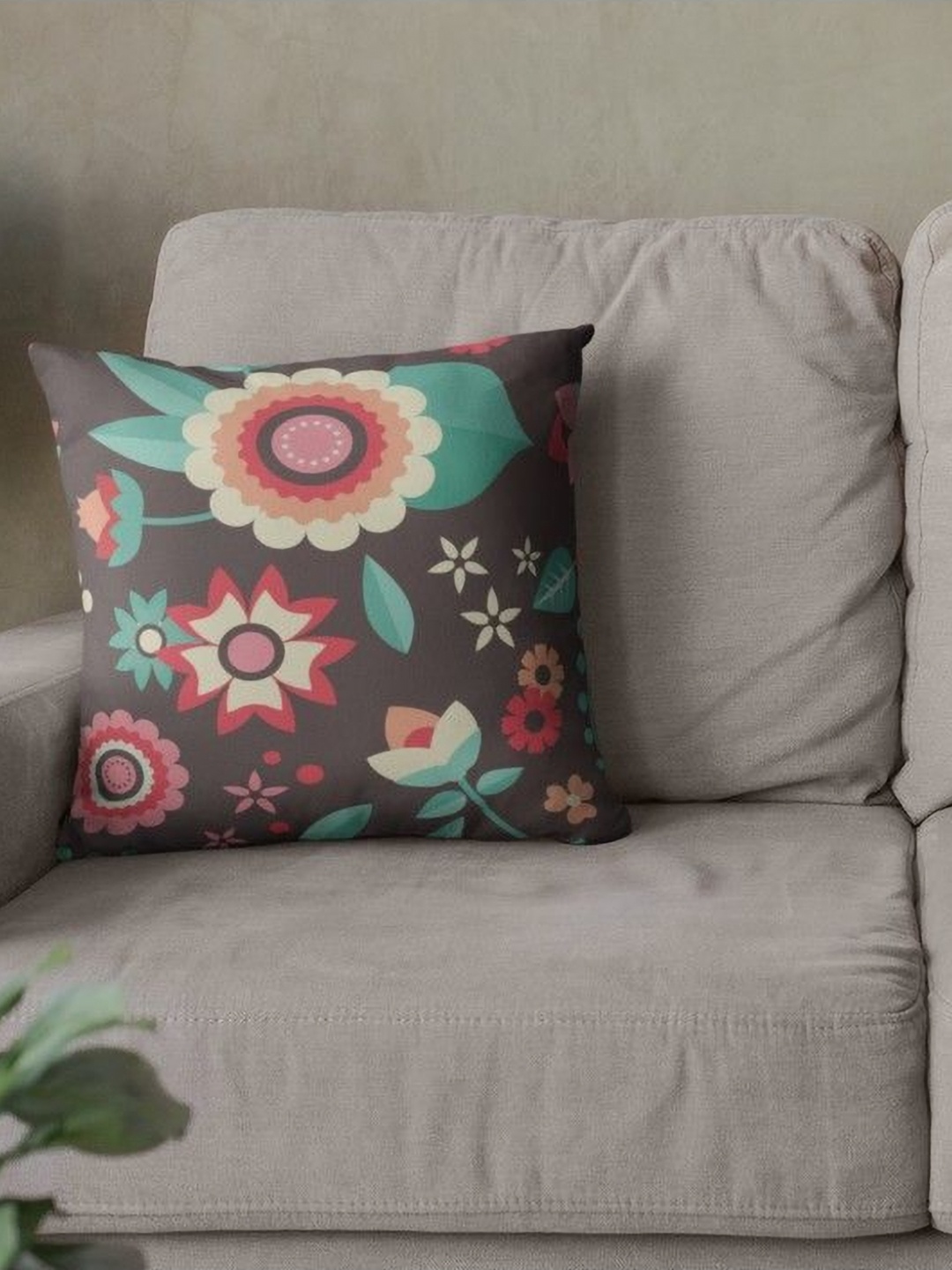 

THEYAYACAFE Grey & Pink 2 Pieces Floral Velvet Square Cushion Covers