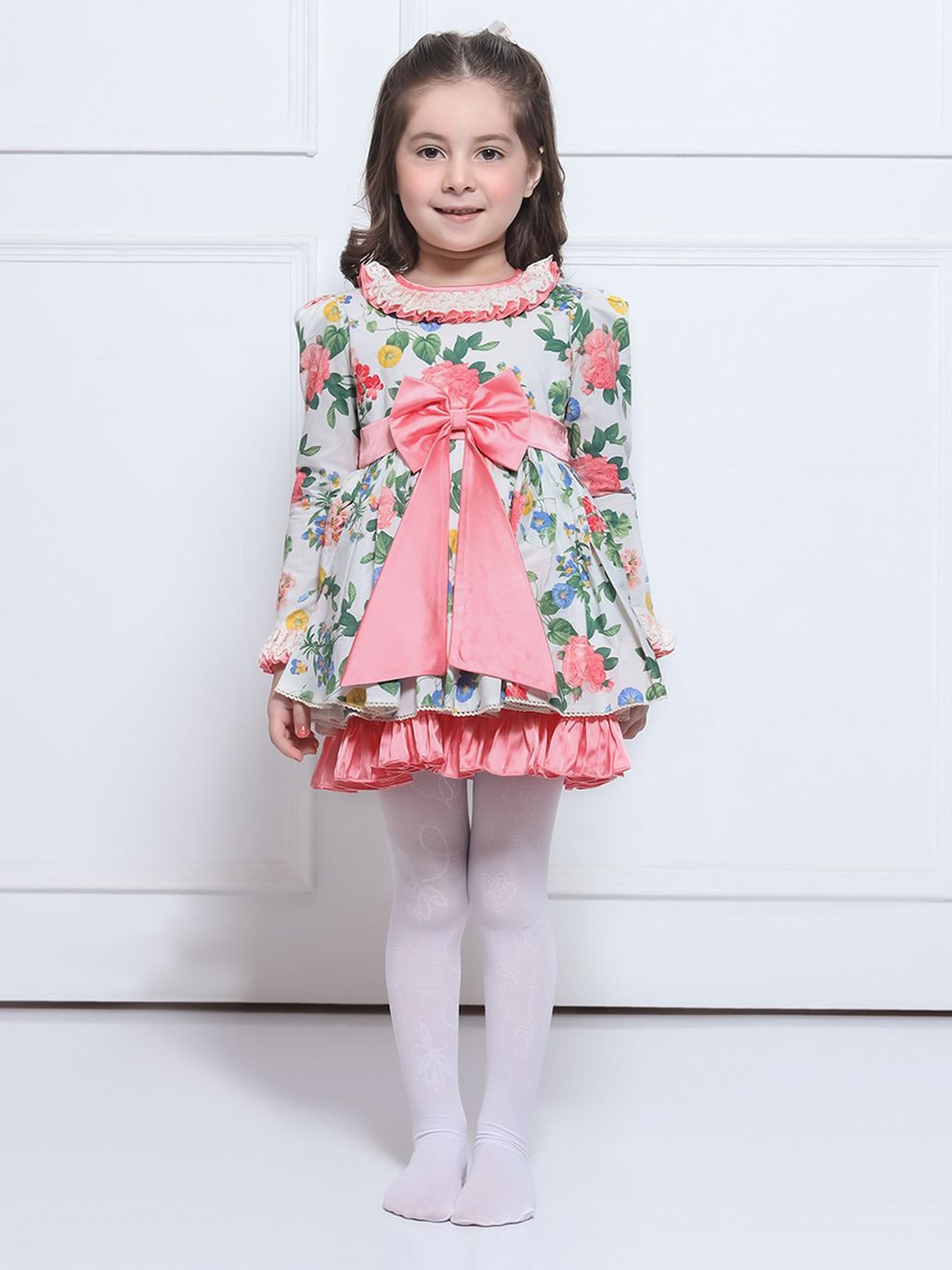 

THE PONY & PEONY CO. Girls Floral Printed Bell Sleeve A-Line Dress, Pink