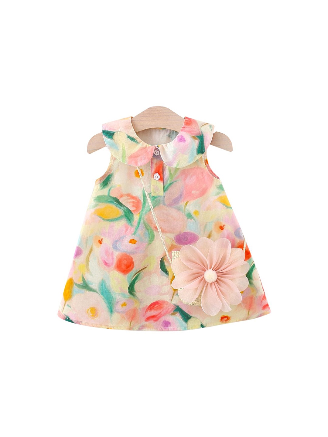 

StyleCast x Revolte Girls Printed Peter Pan Collar A-Line Mini Dress With a Sling Bag, Pink