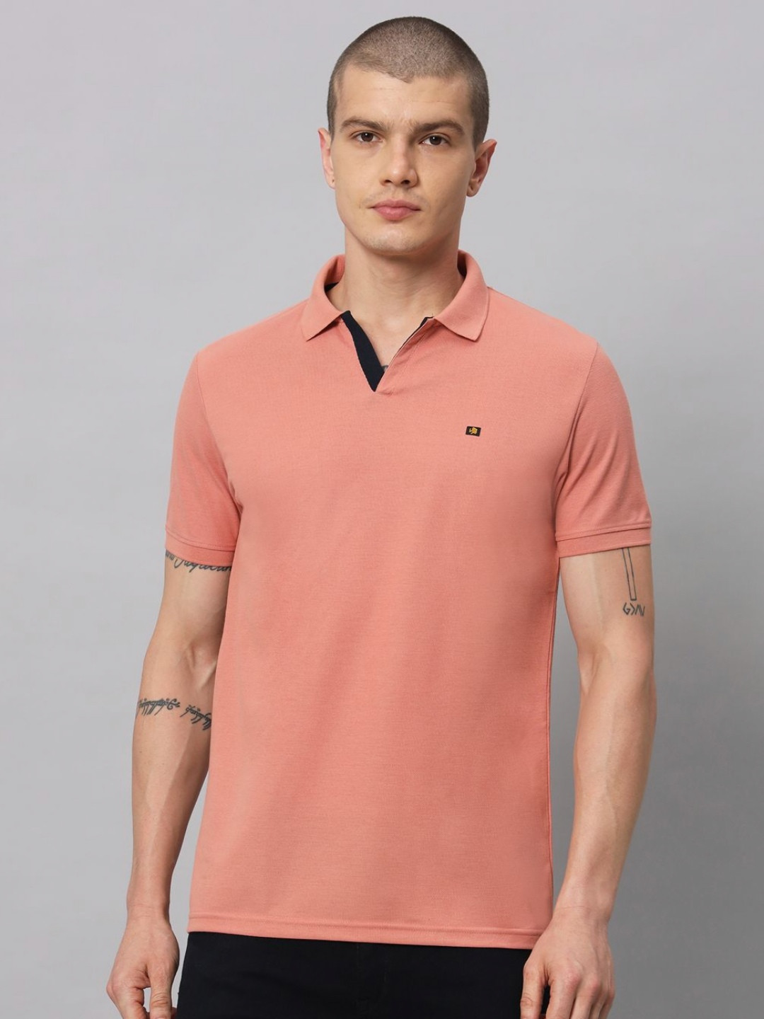 

URBAN TRAIL Men Solid Polo Collar Cotton T-shirt, Peach
