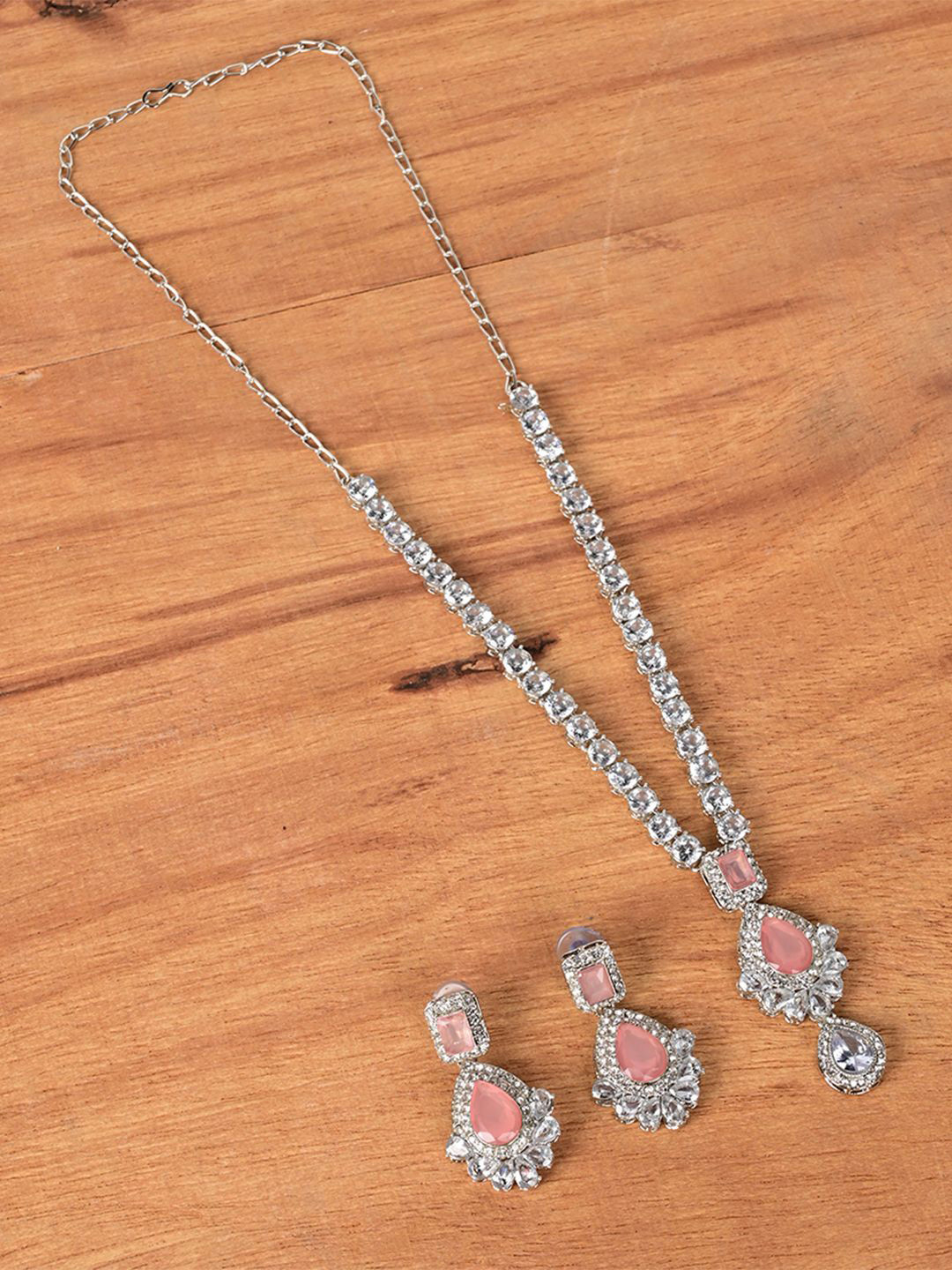 

Keviv Silver-Plated American Diamond Studded Jewellery Set
