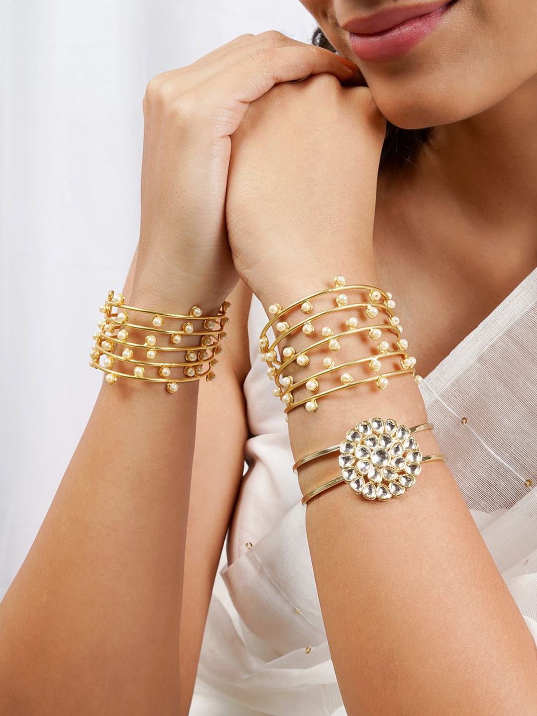 

TEEJH Set Of 3 Stacked Bangle Style Bracelets, Gold