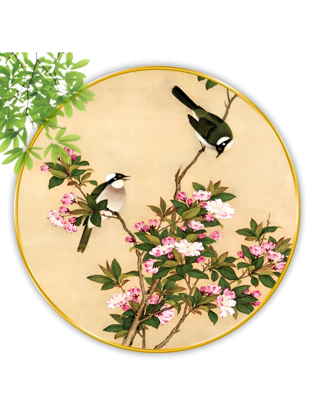 

Aura Beige & Green Floral Round Shaped Wooden Wall Art