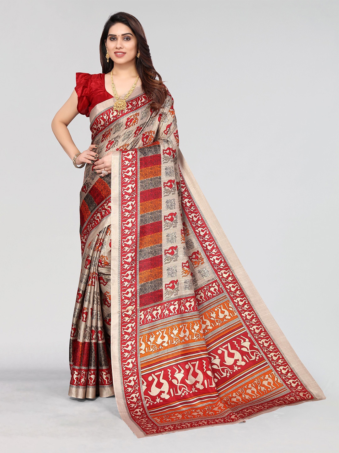 

VIRICA Ethnic Motifs Printed Saree, Maroon