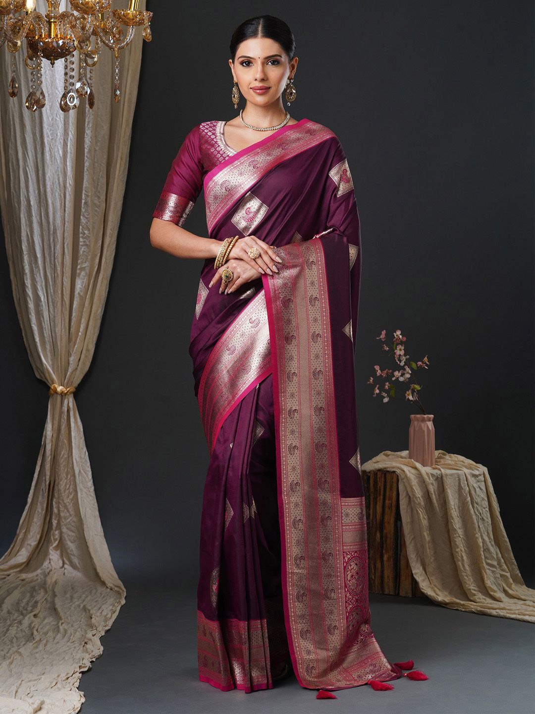 

Anouk Woven Design Ethnic Motifs Zari Banarasi Saree, Magenta