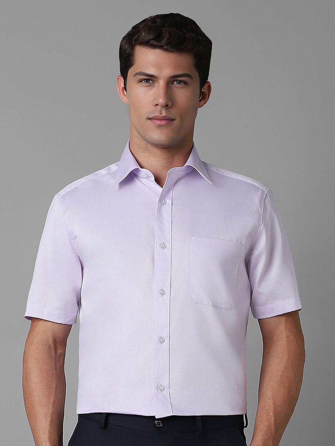 

Louis Philippe Men Classic Spread Collar Solid Cotton Formal Shirt, Lavender