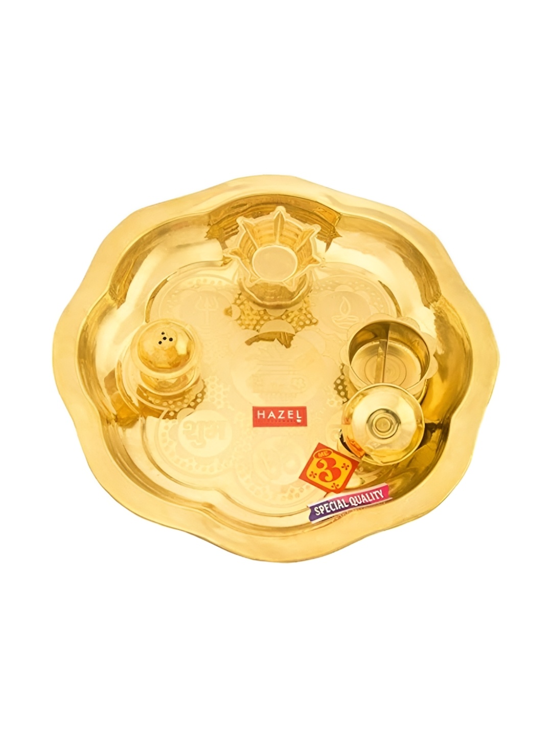 

HAZEL Gold Toned Puja Thali With Diya & Sindur Wati