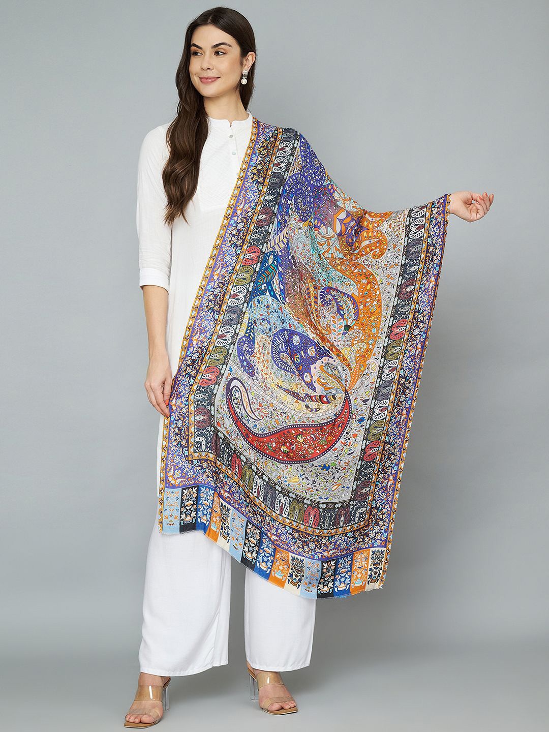 

MUFFLY Women Printed Stole, Grey