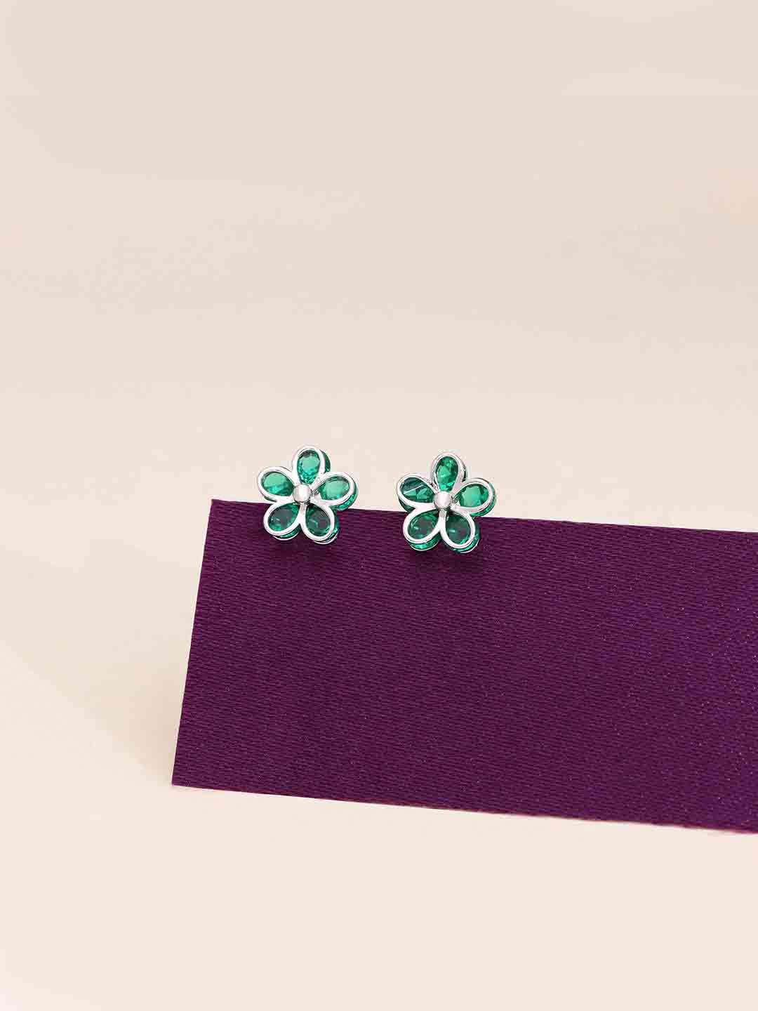 

KAI JEWEL Cubic Zirconia Rhodium-Plated Floral Studs, Silver
