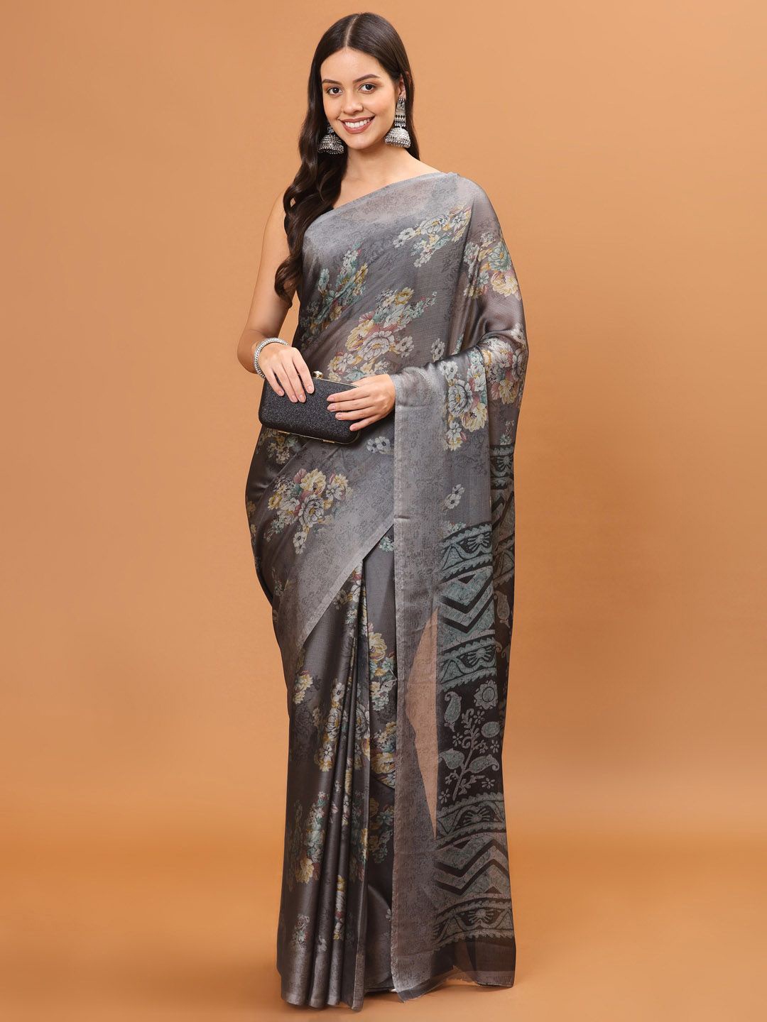 

Meena Bazaar Floral Printed Daily Wear Saree, Grey