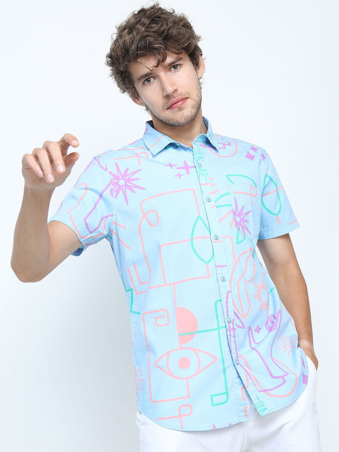 

LOCOMOTIVE Men Premiums Powder Printed Casual Slim Fit Shirt, Blue
