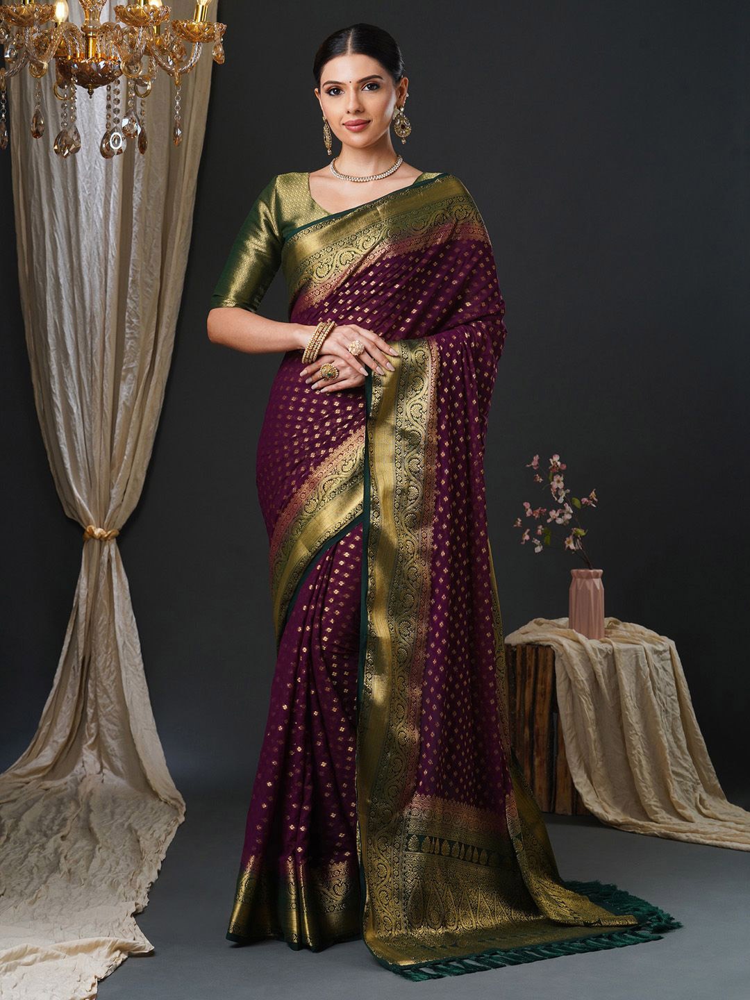 

Anouk Ethnic Motifs Zari Kanjeevaram Saree, Burgundy