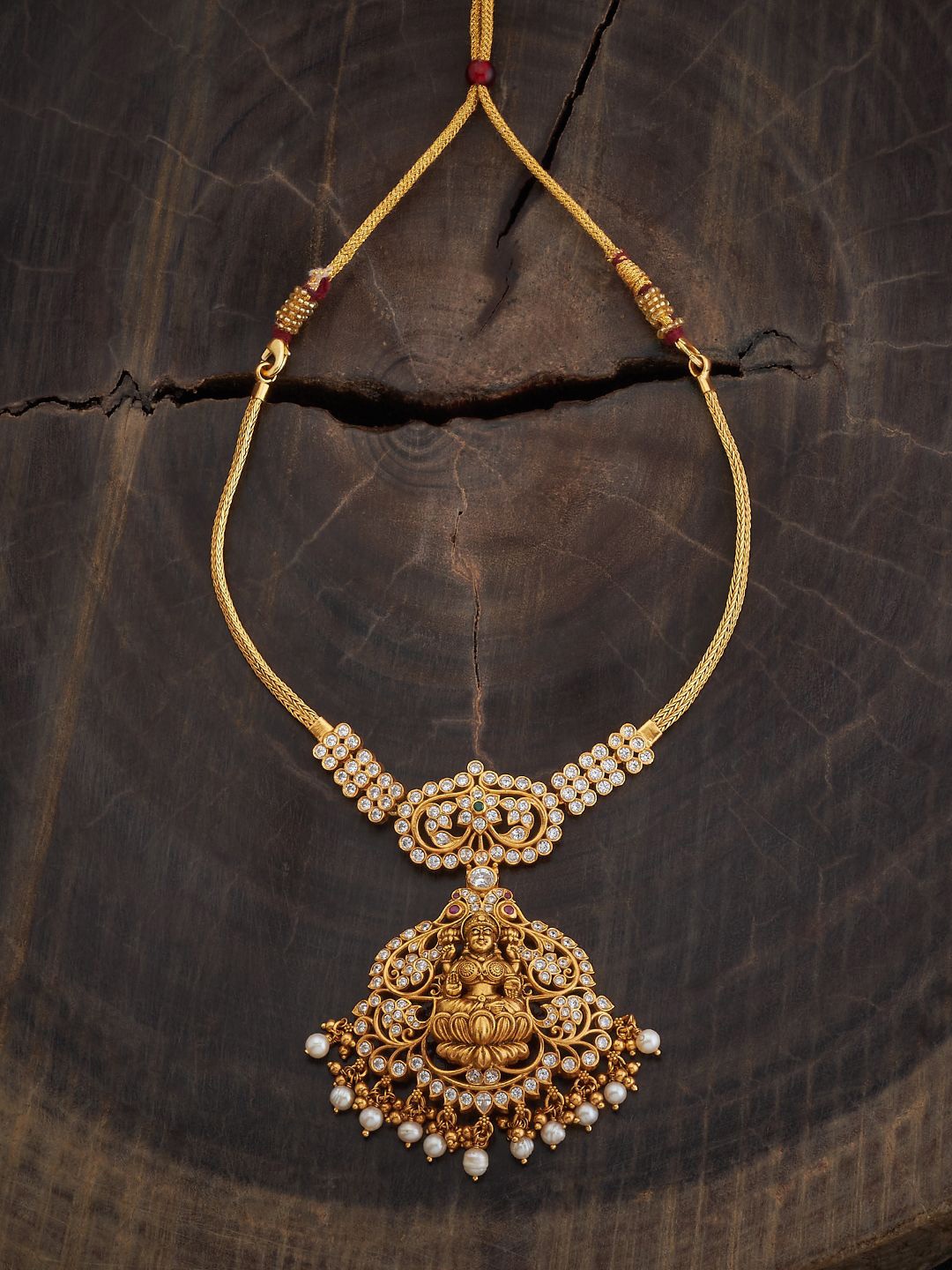 

Kushal's Fashion Jewellery 92.5 Pure Silver Gold-Plated Stones Studded Temple Necklace