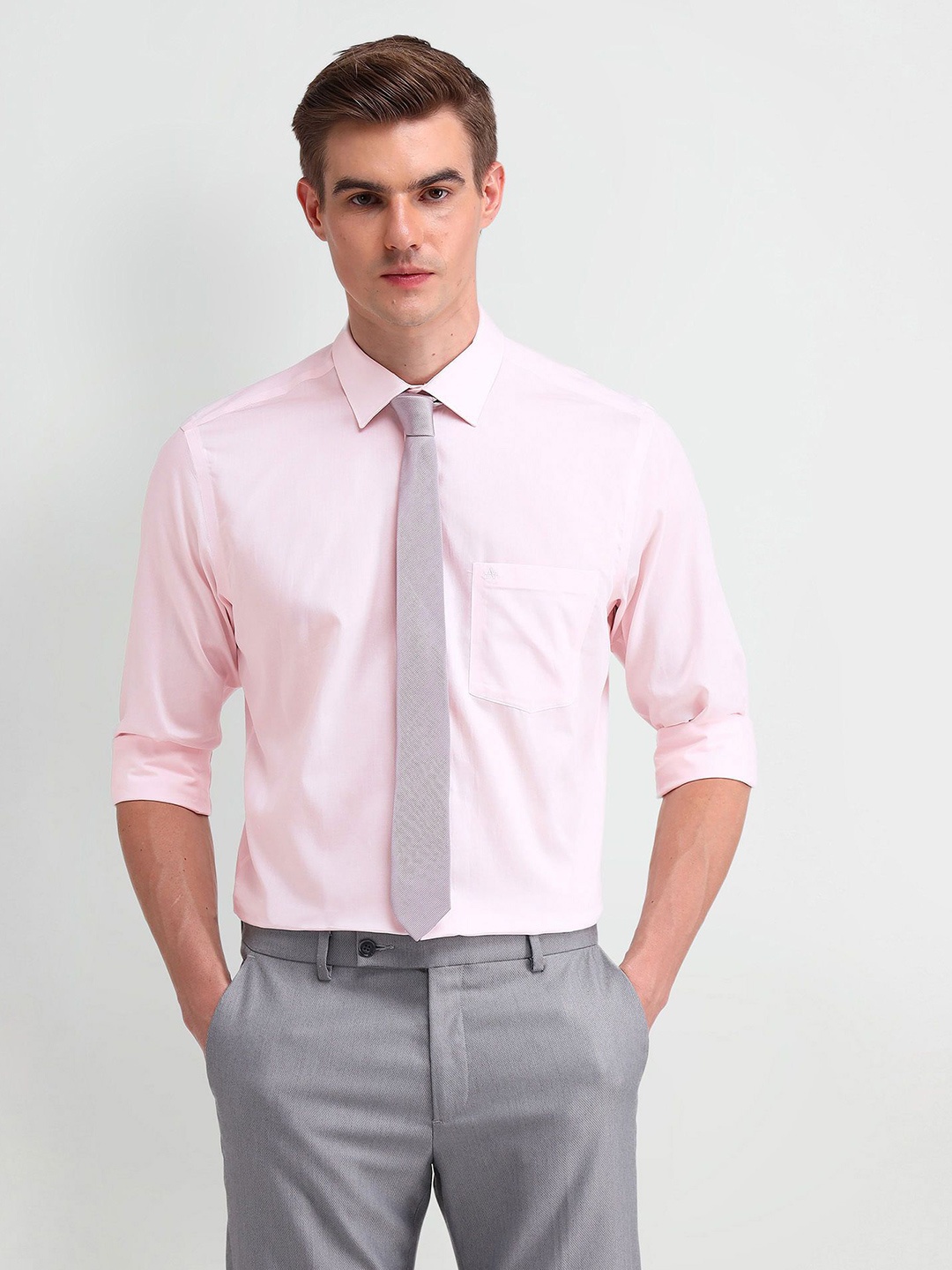 

Arrow Men Classic Spread Collar Solid Cotton Formal Shirt, Pink