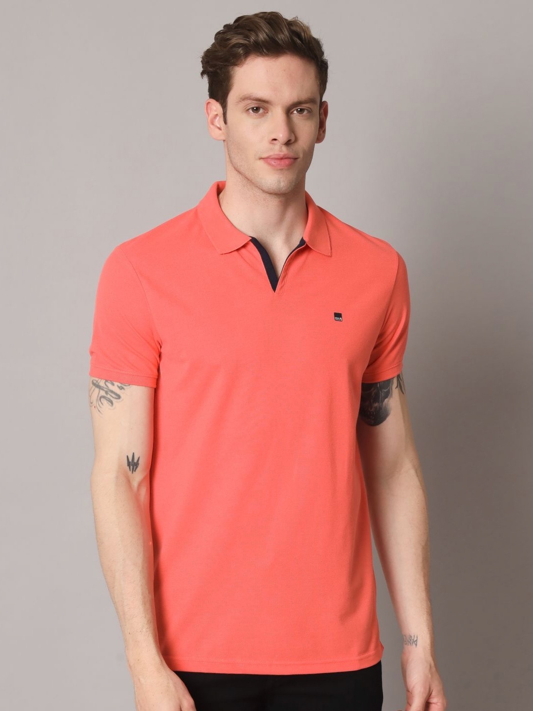 

URBAN TRAIL Men Solid Polo Collar Cotton T-shirt, Orange