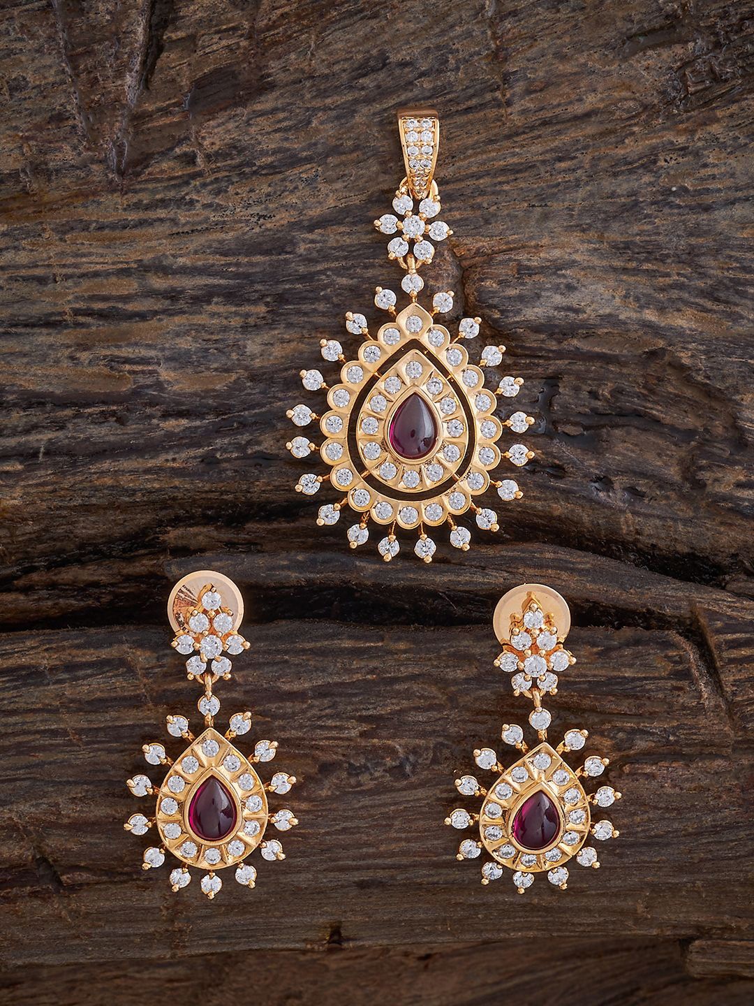 

Kushal's Fashion Jewellery Gold-Plated CZ Stone-Studded Pendant and Earrings