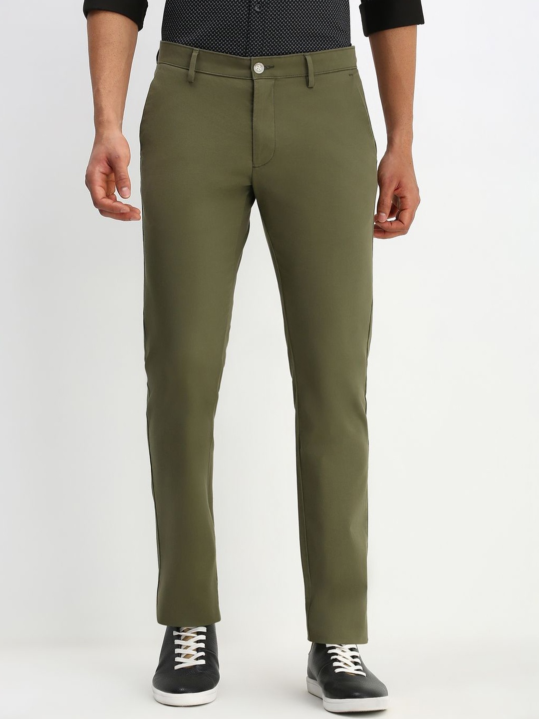 

Allen Solly Men Solid Mid-Rise Slim Fit Regular Trouser, Olive