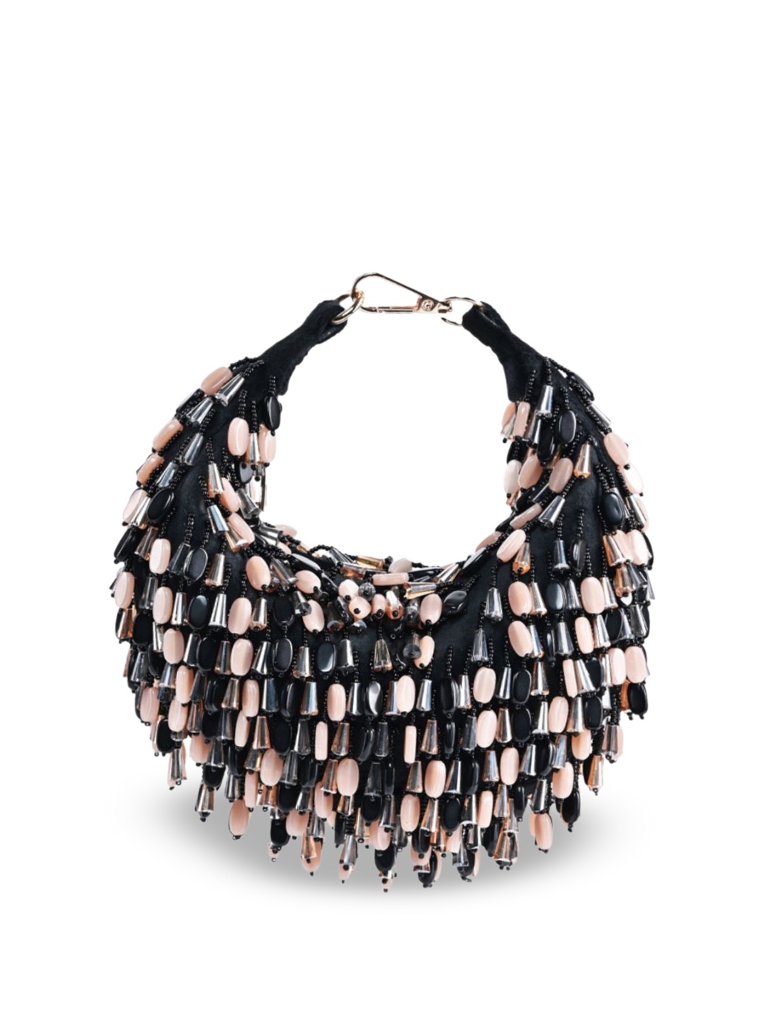 

House of Kosha Women Embellished Suede Structured Shoulder Bag, Black