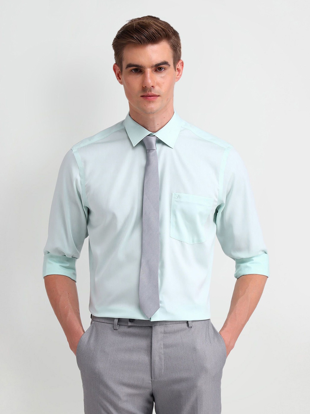 

Arrow Men Classic Spread Collar Solid Cotton Formal Shirt, Green